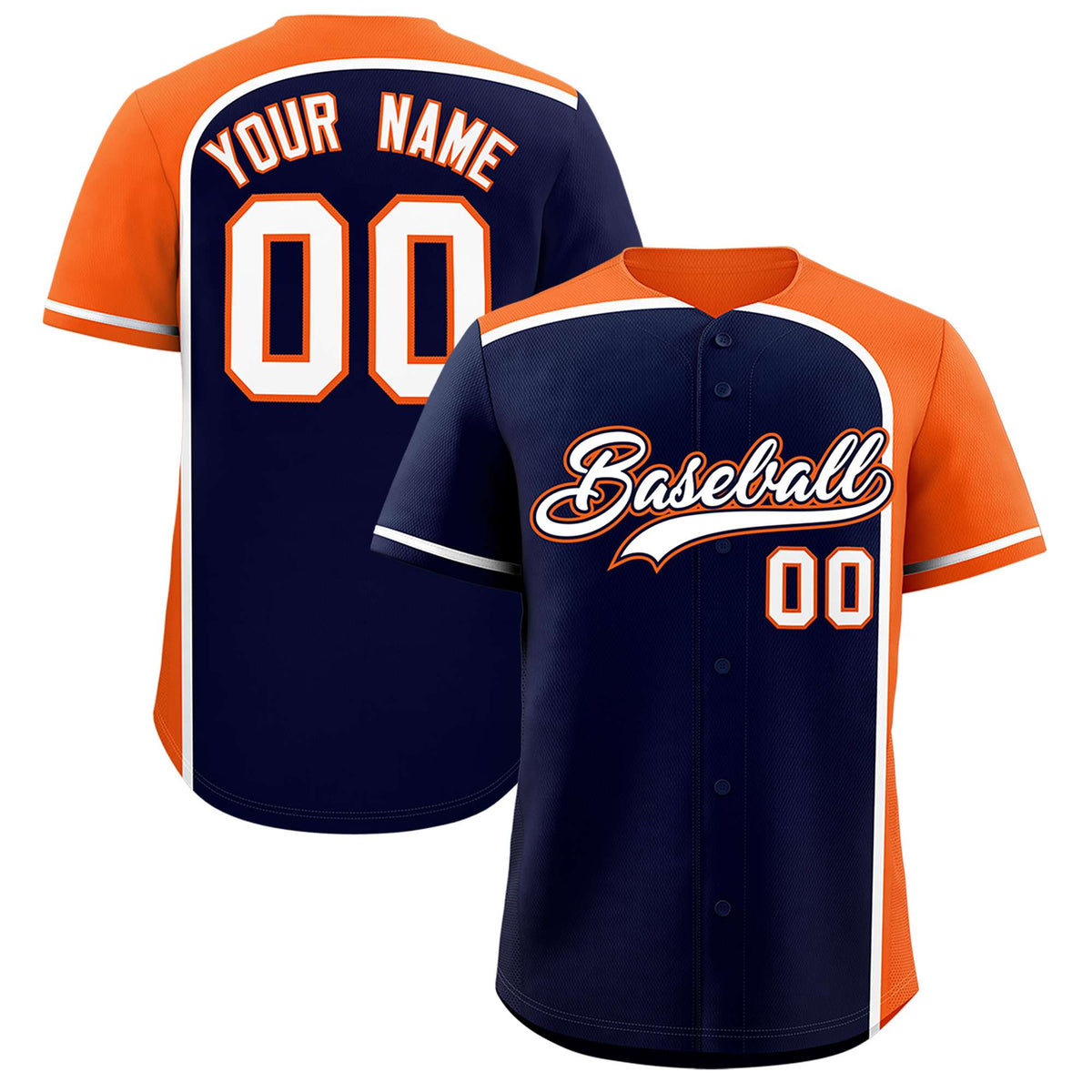 Custom Navy Orange Personalized Color Block Authentic Baseball jersey