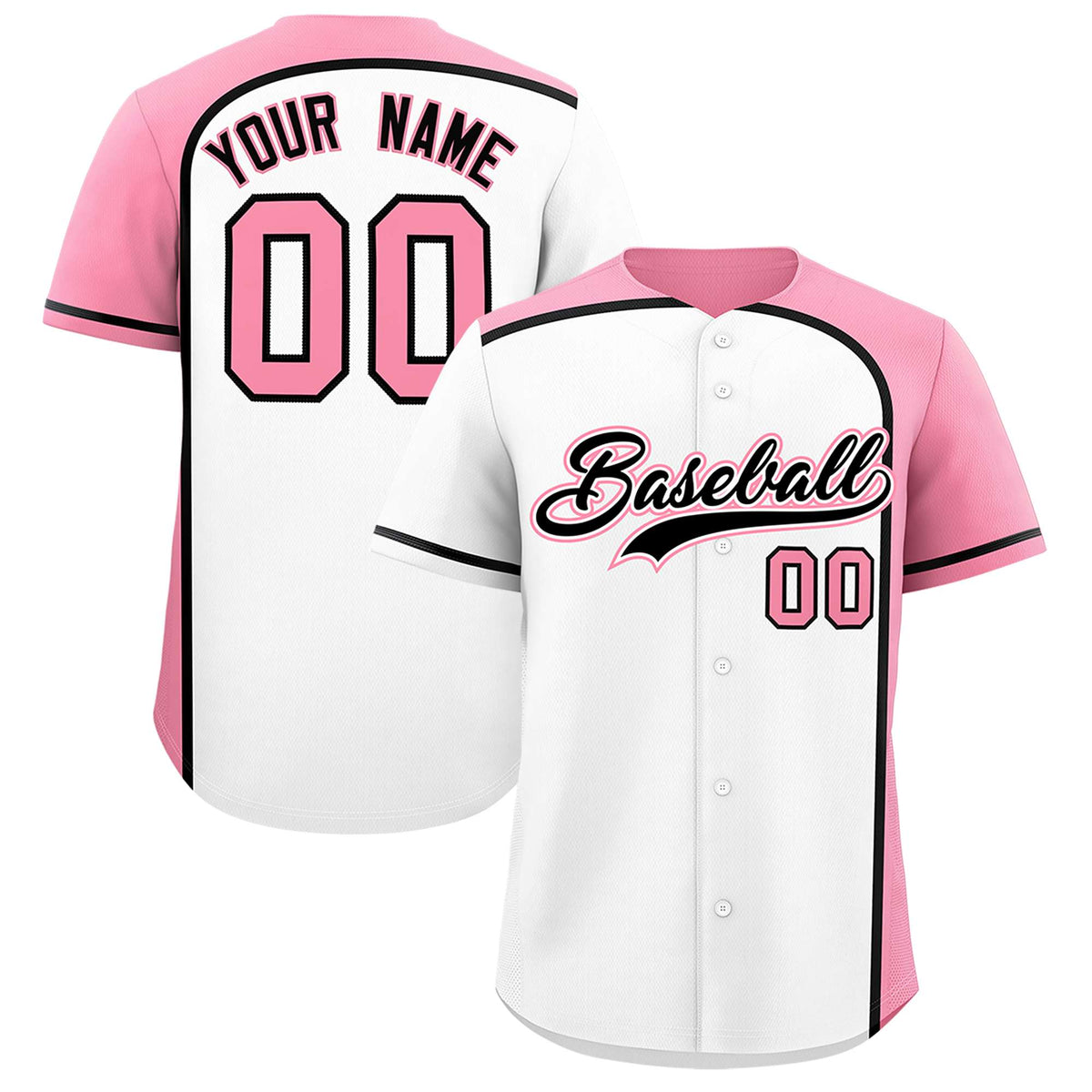 Custom White Light Pink Personalized Color Block Authentic Baseball jersey