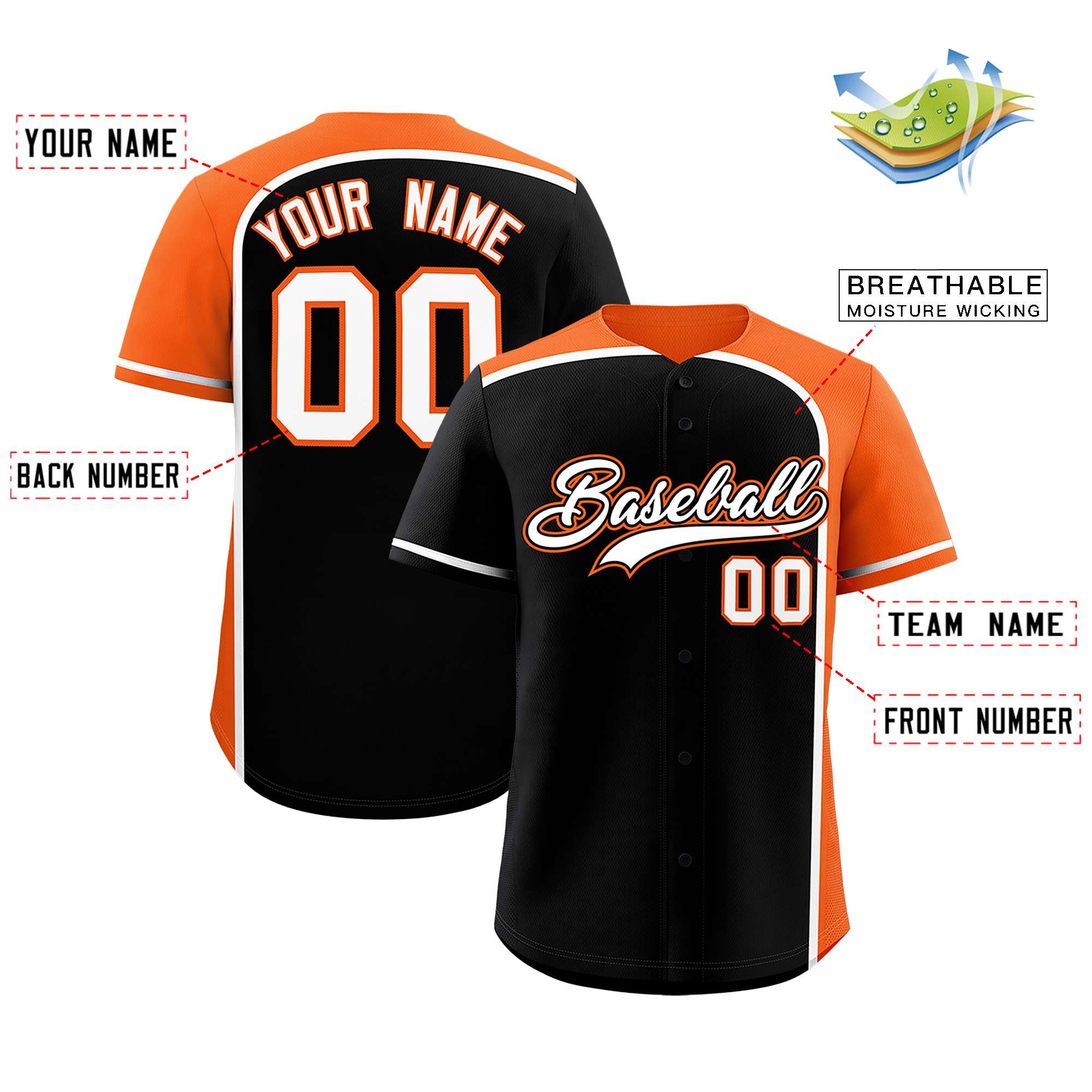 Custom Black Orange Personalized Color Block Authentic Baseball jersey