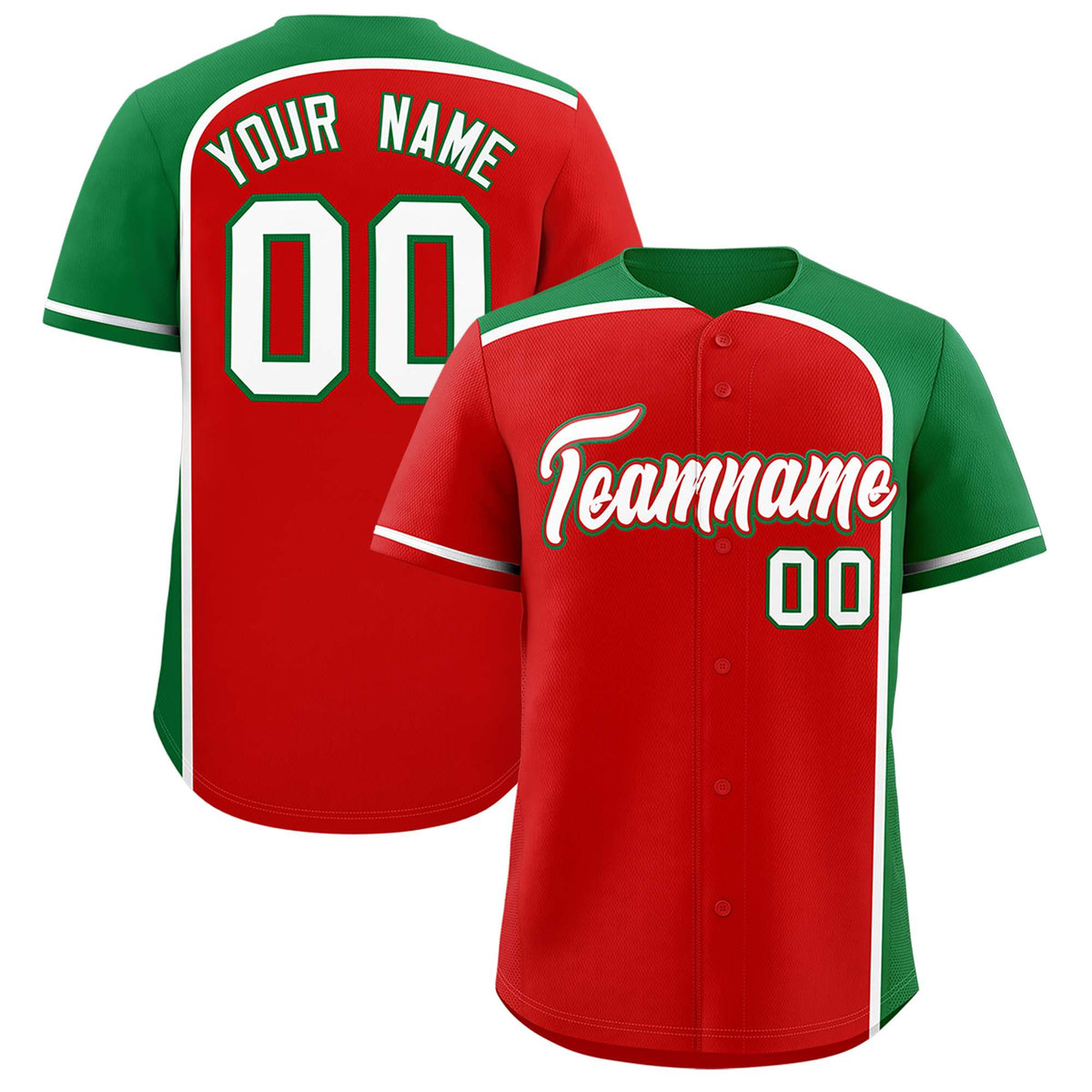 Custom Red Kelly Green Personalized Color Block Authentic Baseball jersey
