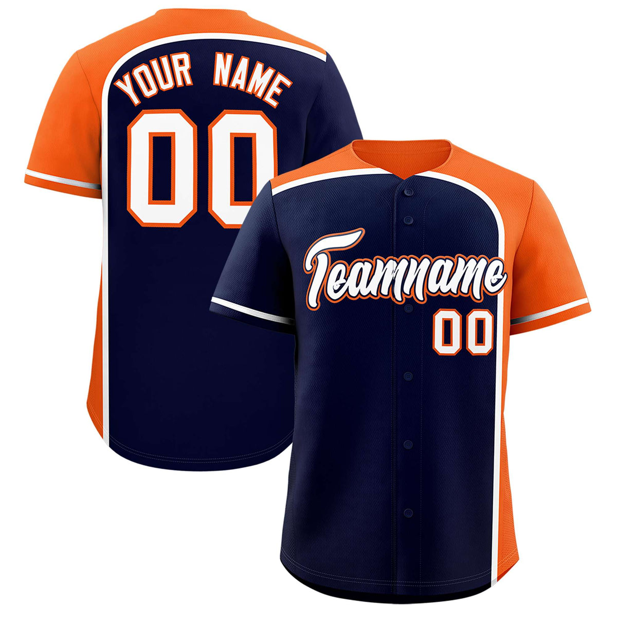 Custom Navy Orange Personalized Color Block Authentic Baseball jersey