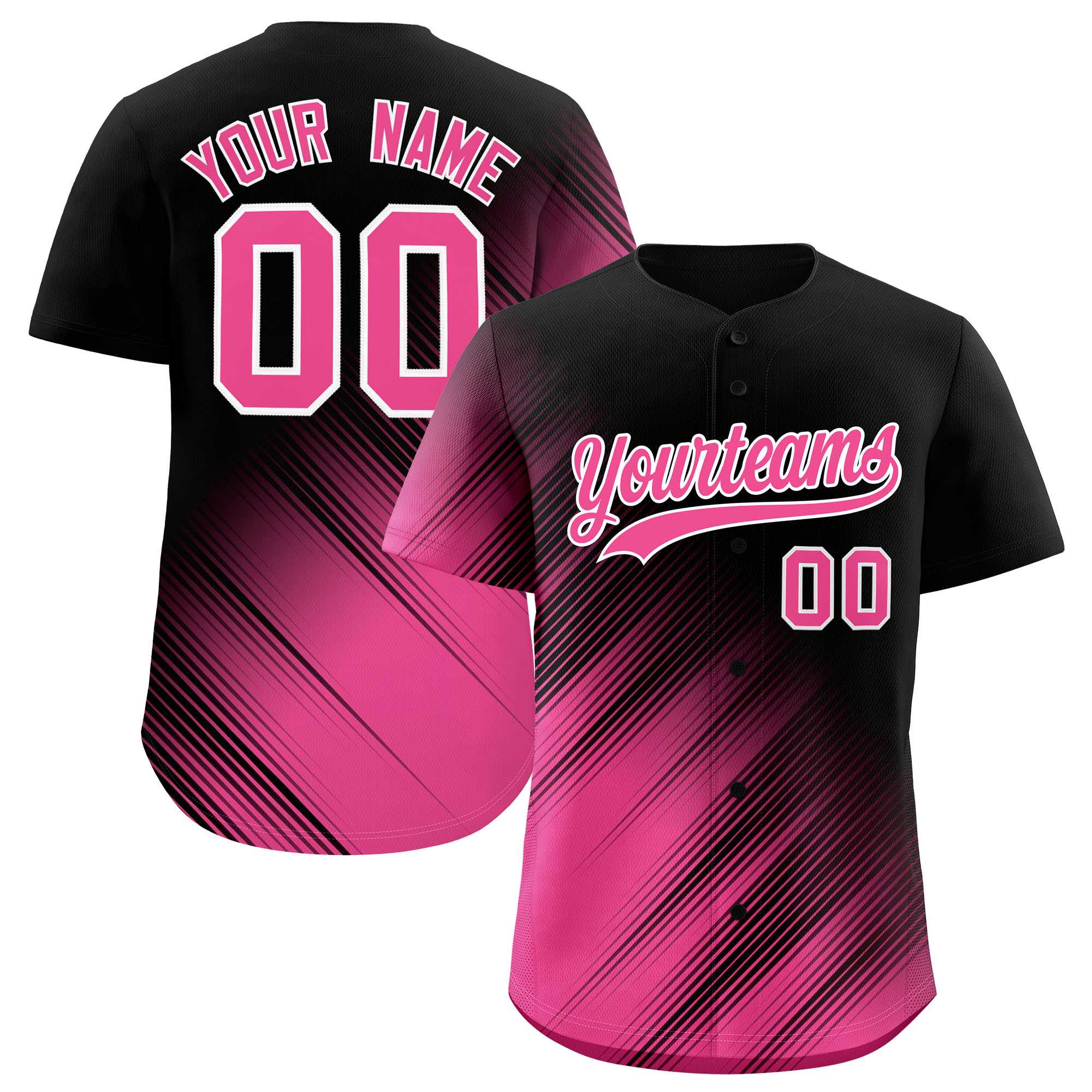 Custom Black Pink Diagonal Stripe Personalized Gradient Fashion Baseball Jersey