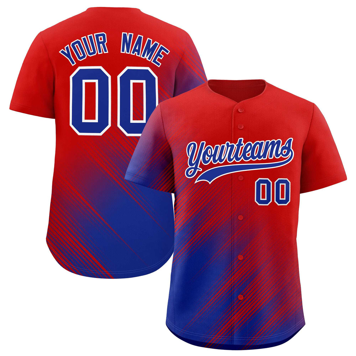 Custom Red Royal Diagonal Stripe Personalized Gradient Fashion Baseball Jersey