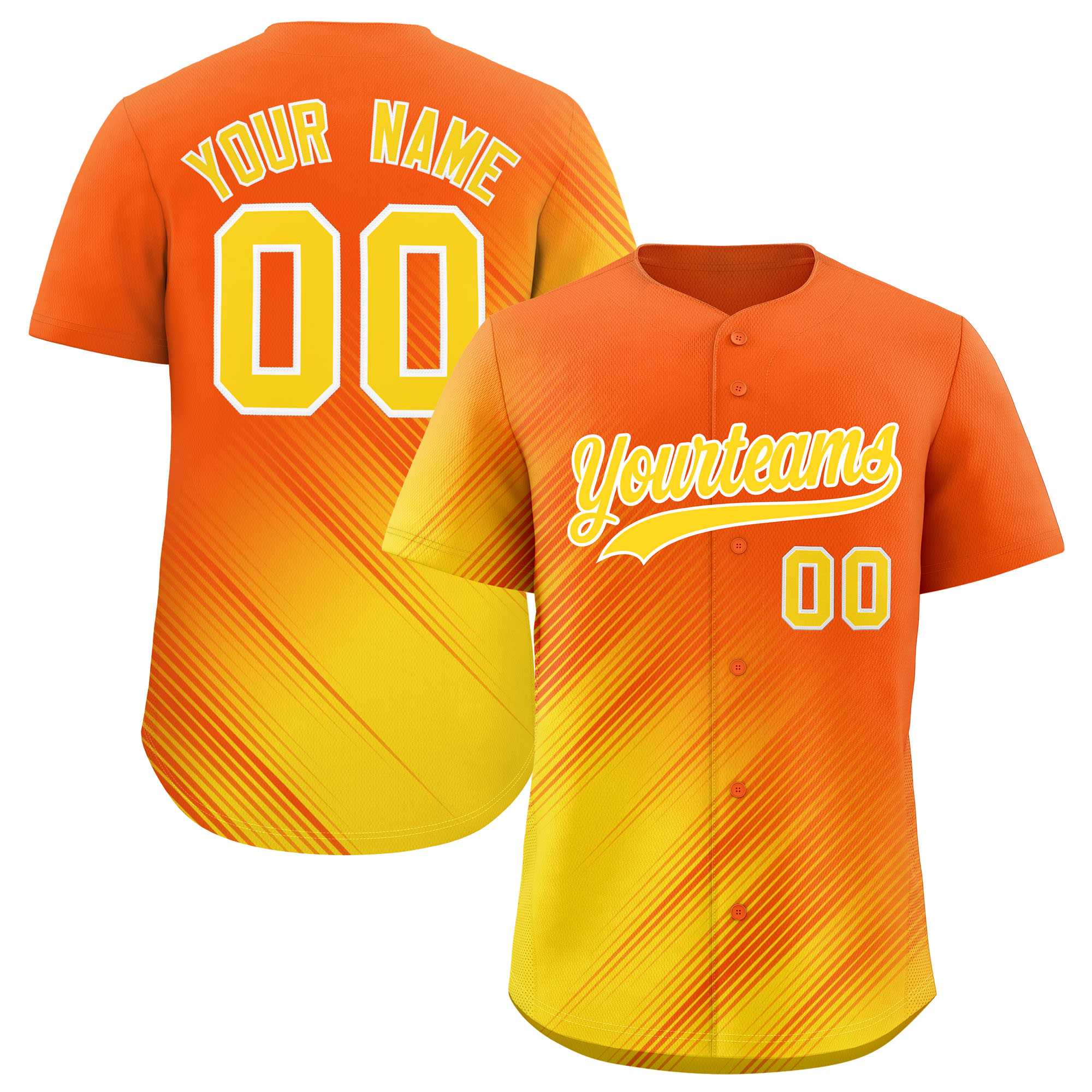 Custom Orange Gold Diagonal Stripe Personalized Gradient Fashion Baseball Jersey