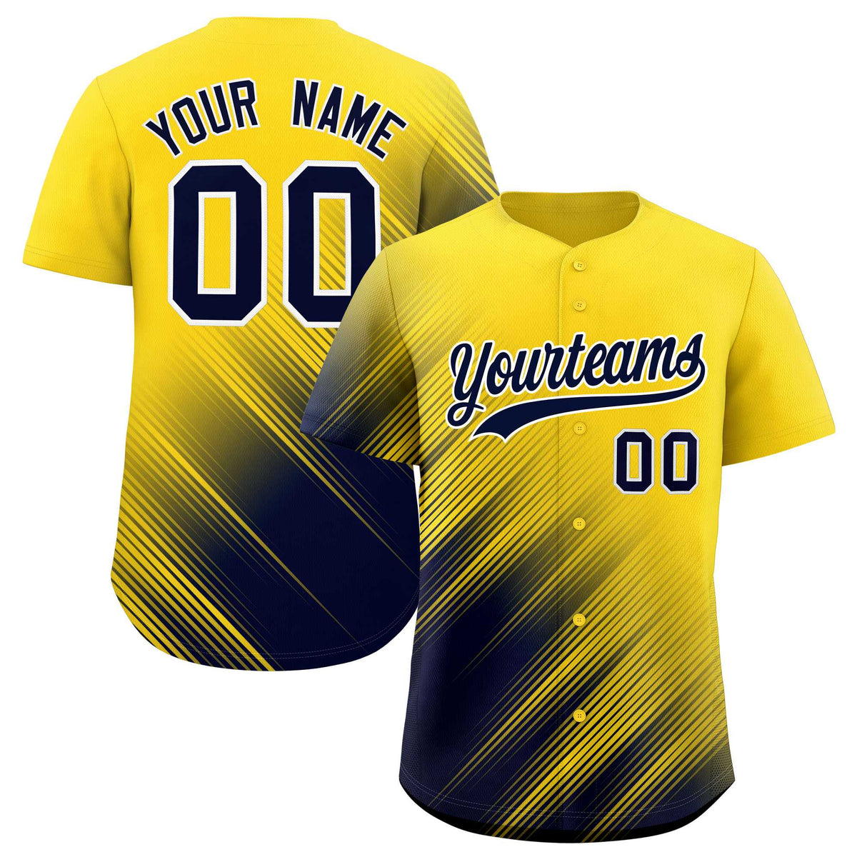 Custom Gold Navy Diagonal Stripe Personalized Gradient Fashion Baseball Jersey