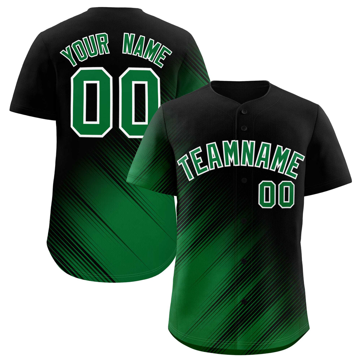 Custom Black Kelly Green Diagonal Stripe Personalized Gradient Fashion Baseball Jersey