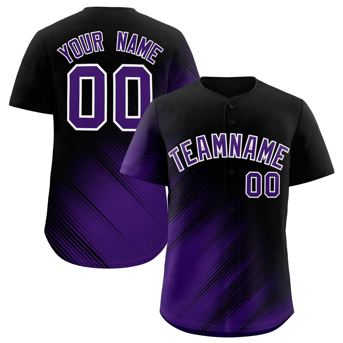 Custom Black Purple Diagonal Stripe Personalized Gradient Fashion Baseball Jersey
