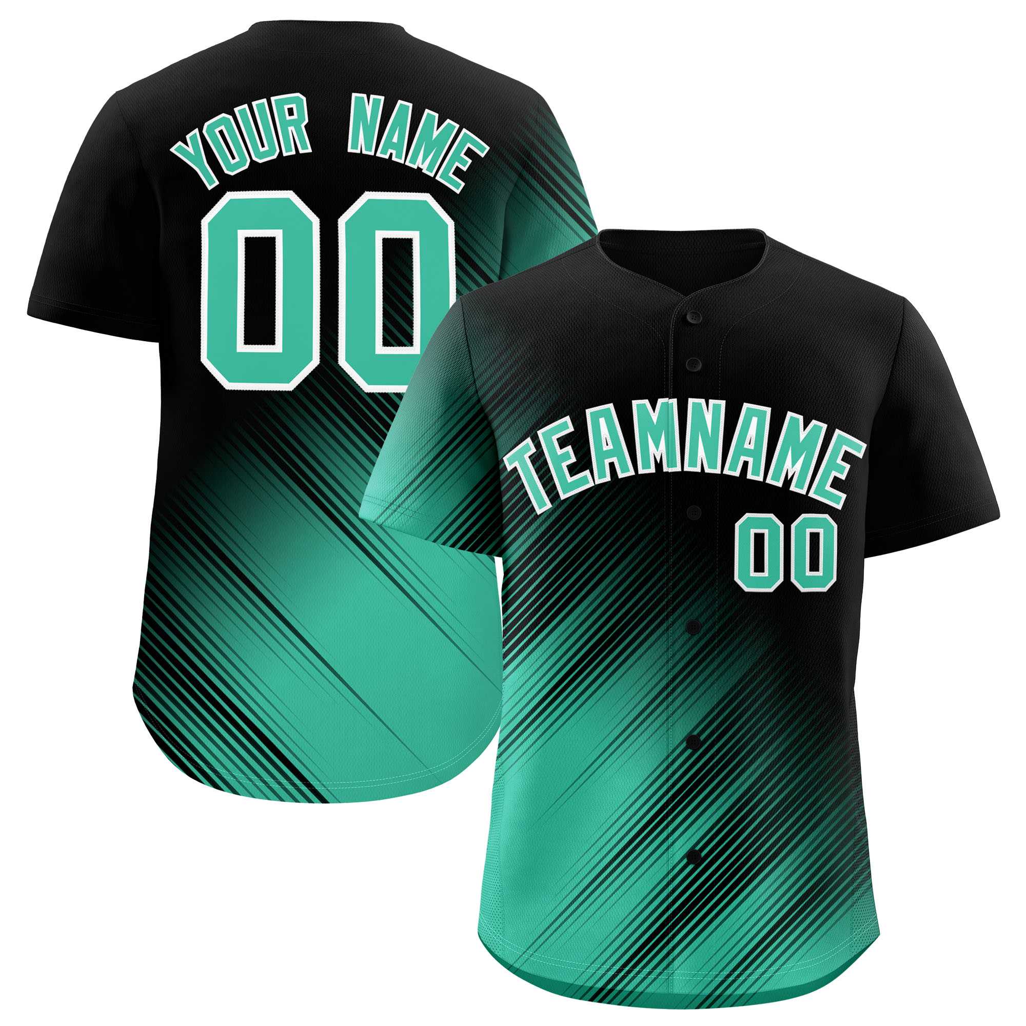 Custom Black Bright Green Diagonal Stripe Personalized Gradient Fashion Baseball Jersey