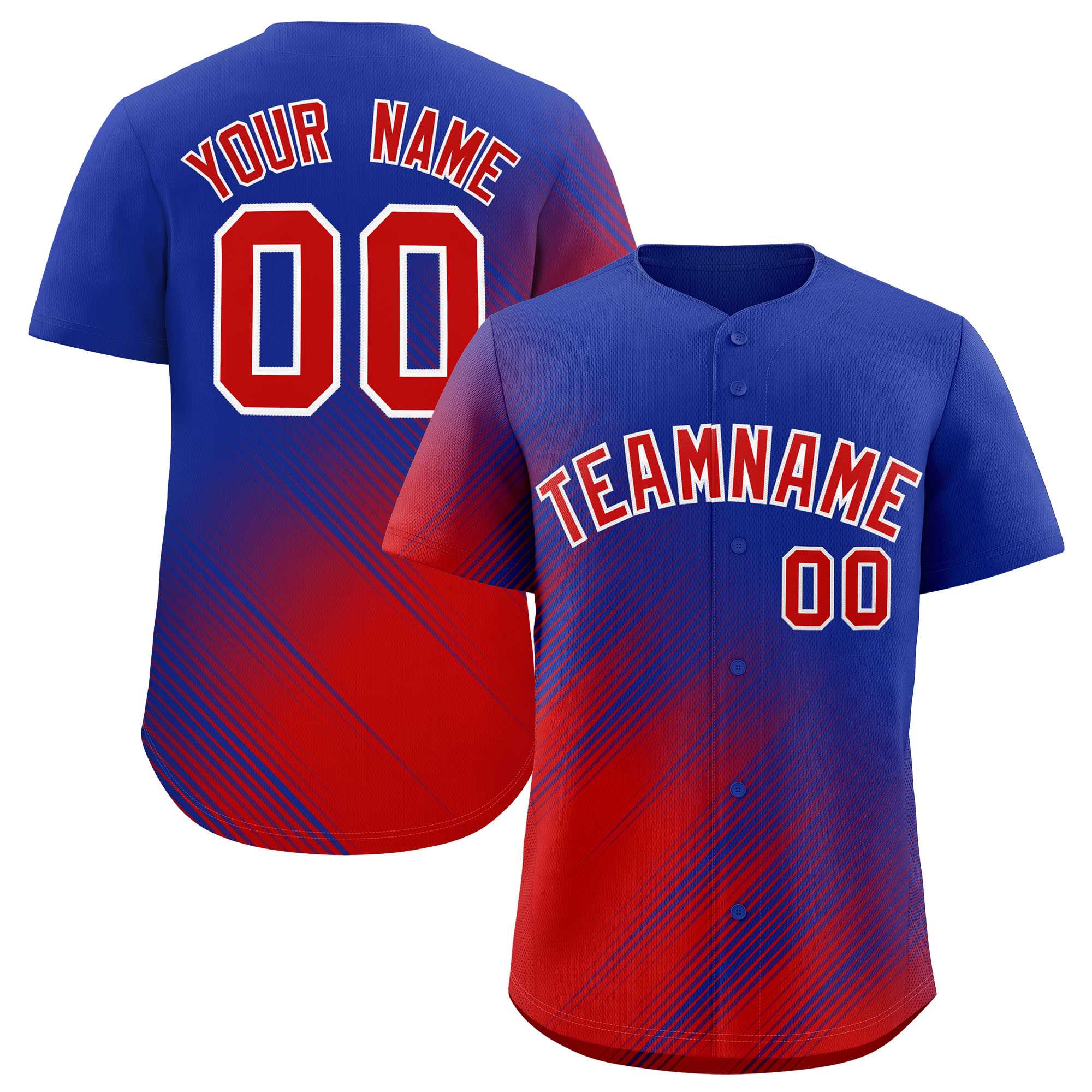 Custom Royal Red Diagonal Stripe Personalized Gradient Fashion Baseball Jersey