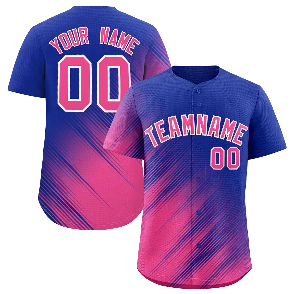 Custom Royal Pink Diagonal Stripe Personalized Gradient Fashion Baseball Jersey