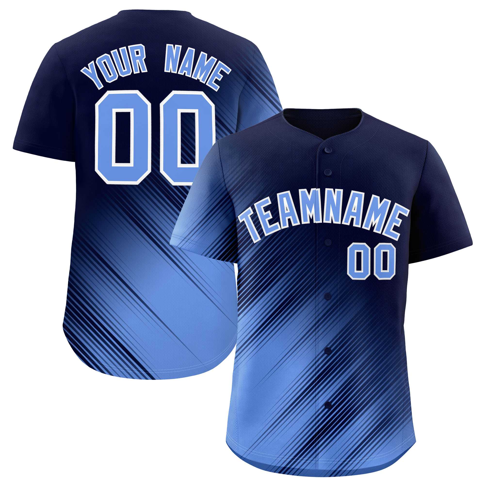 Custom Navy Light Blue Diagonal Stripe Personalized Gradient Fashion Baseball Jersey