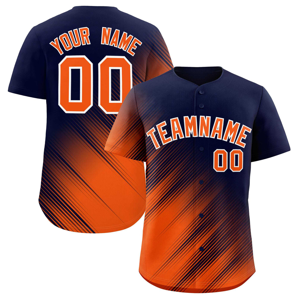 Custom Navy Orange Diagonal Stripe Personalized Gradient Fashion Baseball Jersey
