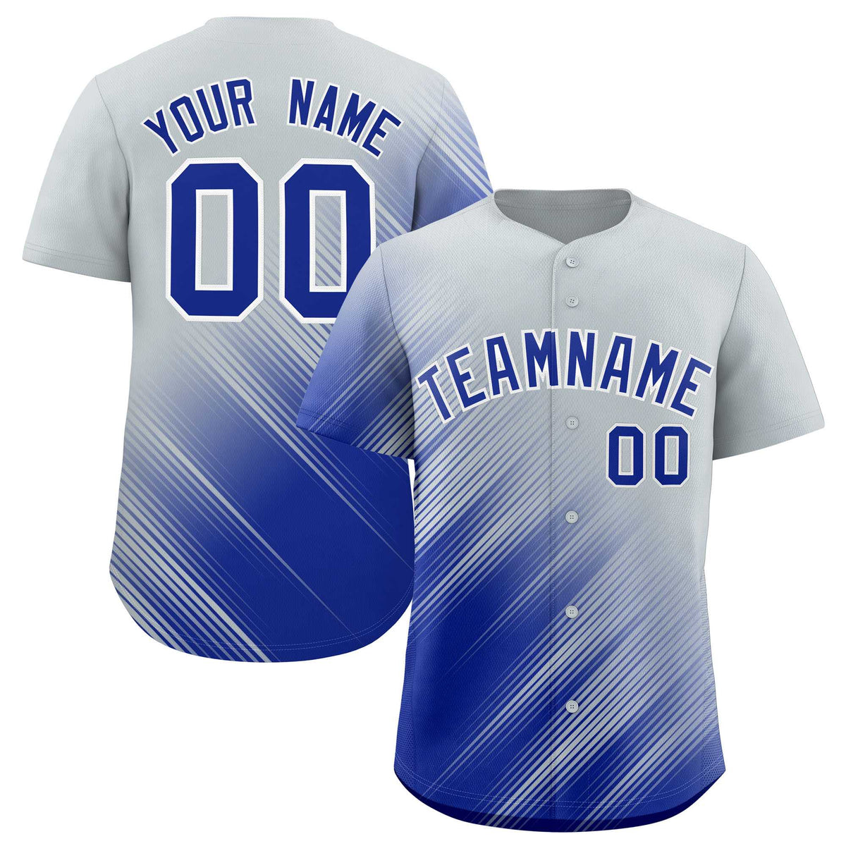 Custom Silver Royal Diagonal Stripe Personalized Gradient Fashion Baseball Jersey