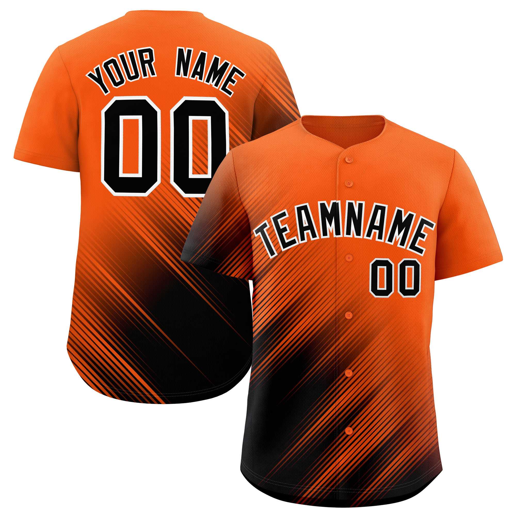 Custom Orange Black Diagonal Stripe Personalized Gradient Fashion Baseball Jersey