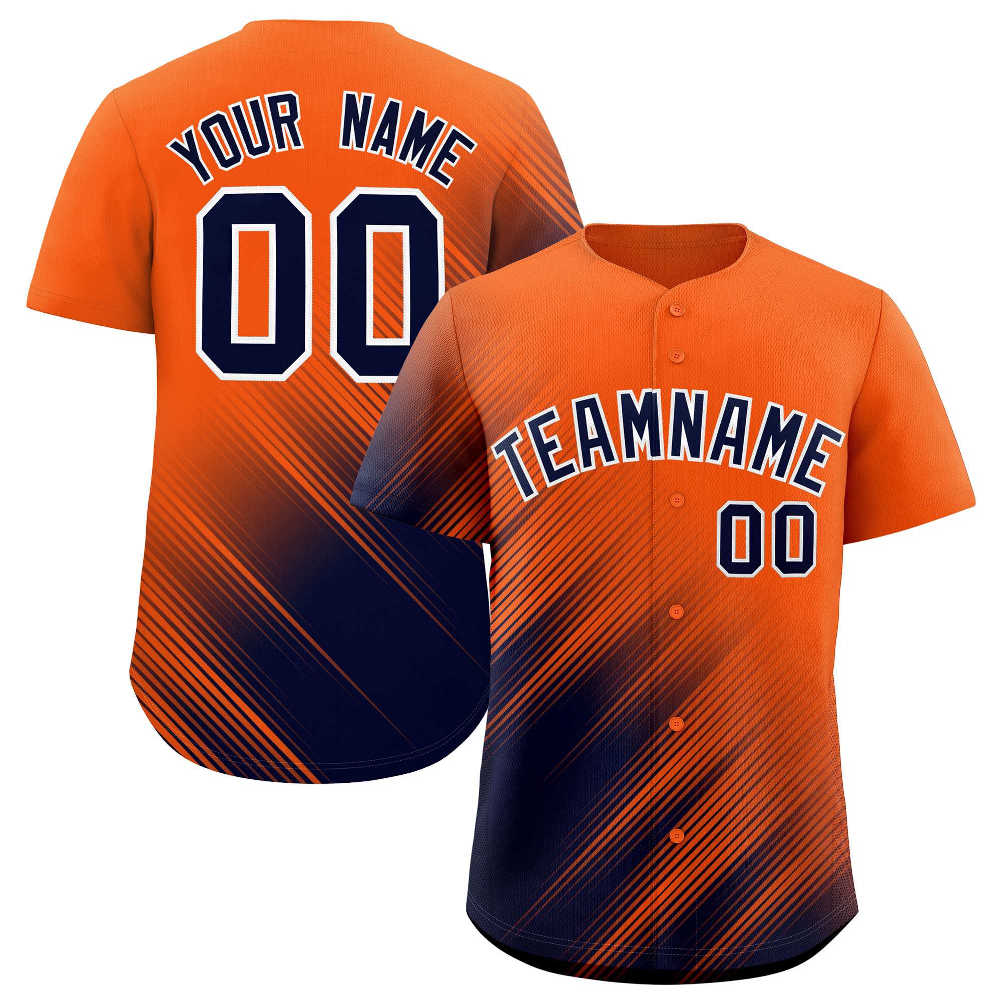 Custom Orange Navy Diagonal Stripe Personalized Gradient Fashion Baseball Jersey