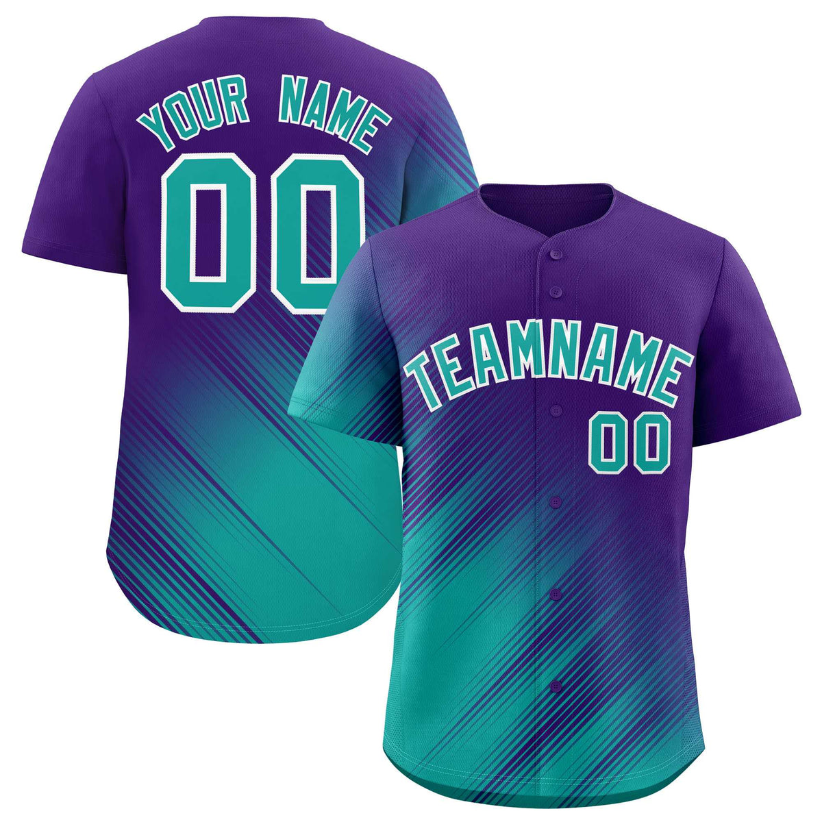 Custom Purple Aqua Diagonal Stripe Personalized Gradient Fashion Baseball Jersey
