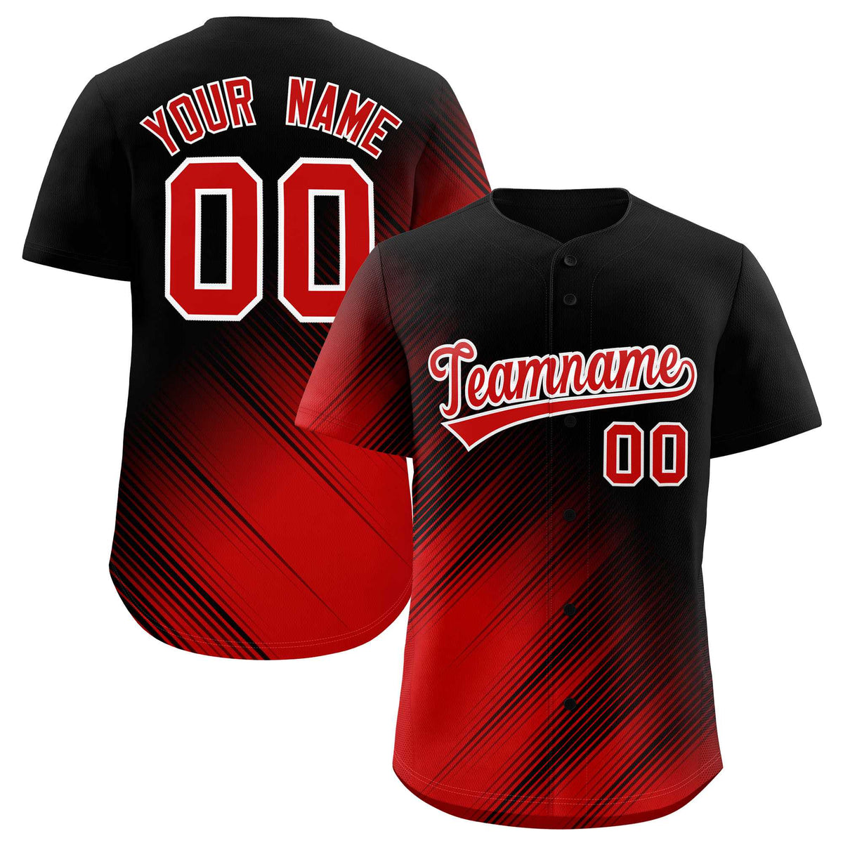 Custom Black Red Diagonal Stripe Personalized Gradient Fashion Baseball Jersey