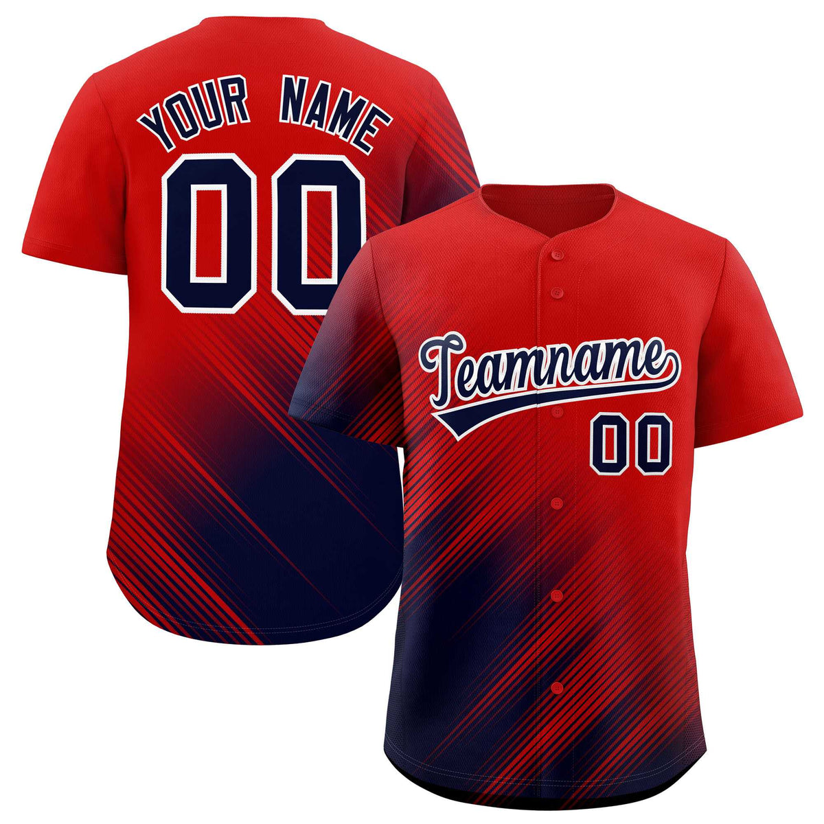 Custom Red Navy Diagonal Stripe Personalized Gradient Fashion Baseball Jersey