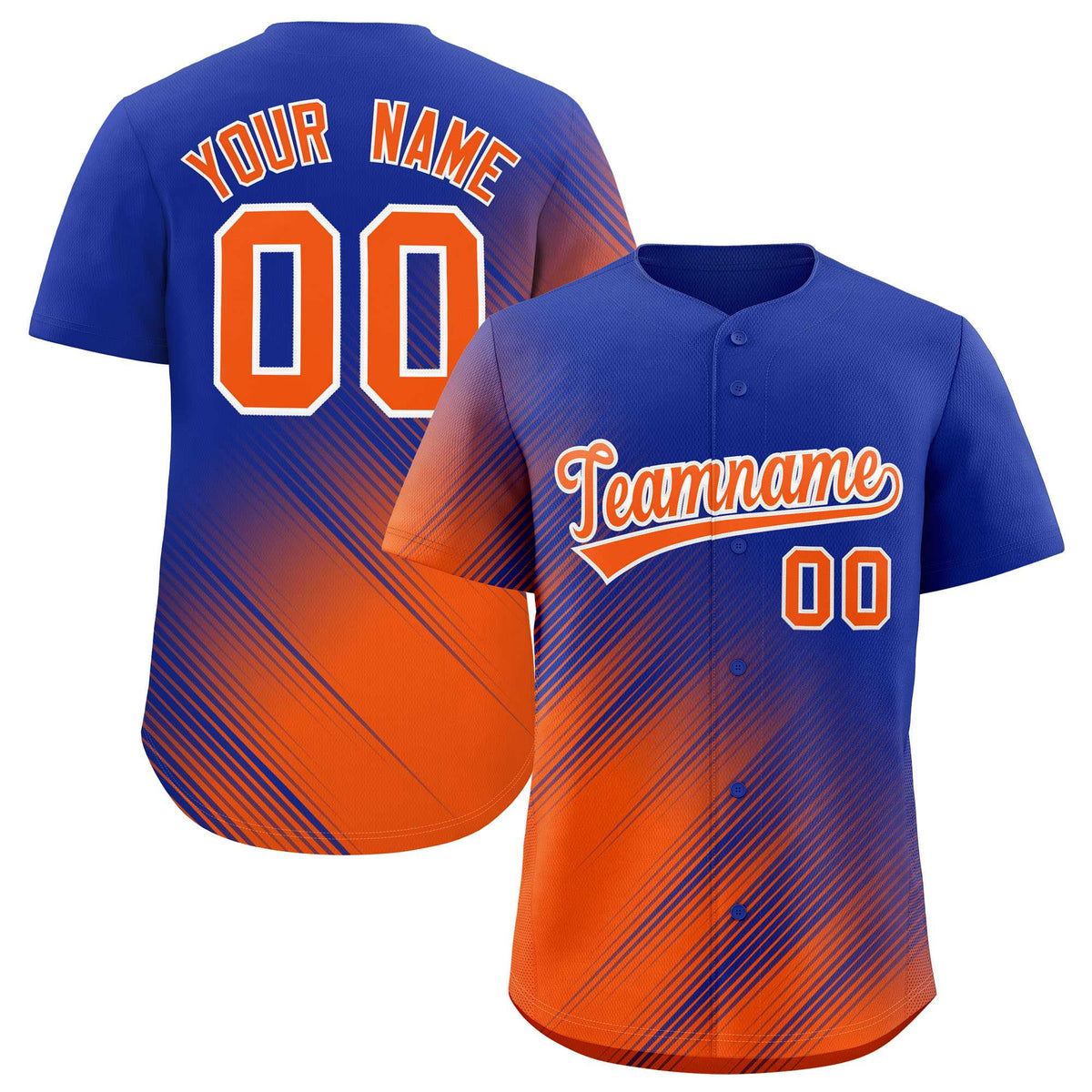 Custom Royal Orange Diagonal Stripe Personalized Gradient Fashion Baseball Jersey