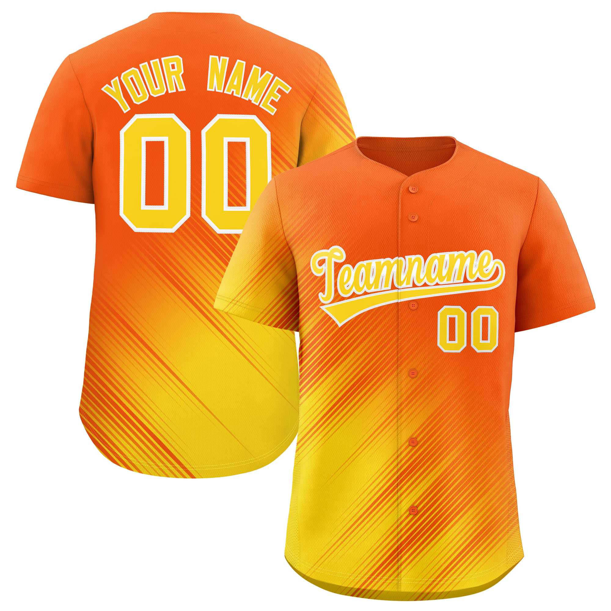 Custom Orange Gold Diagonal Stripe Personalized Gradient Fashion Baseball Jersey