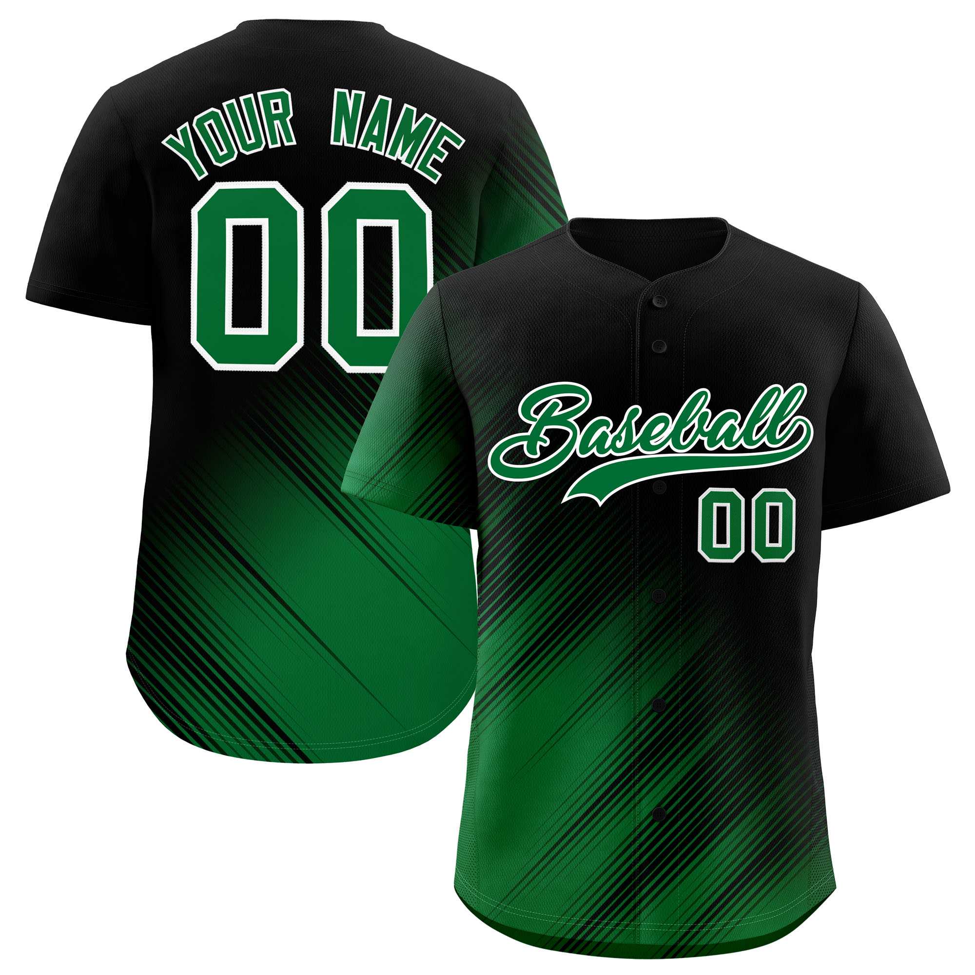 Custom Black Kelly Green Diagonal Stripe Personalized Gradient Fashion Baseball Jersey