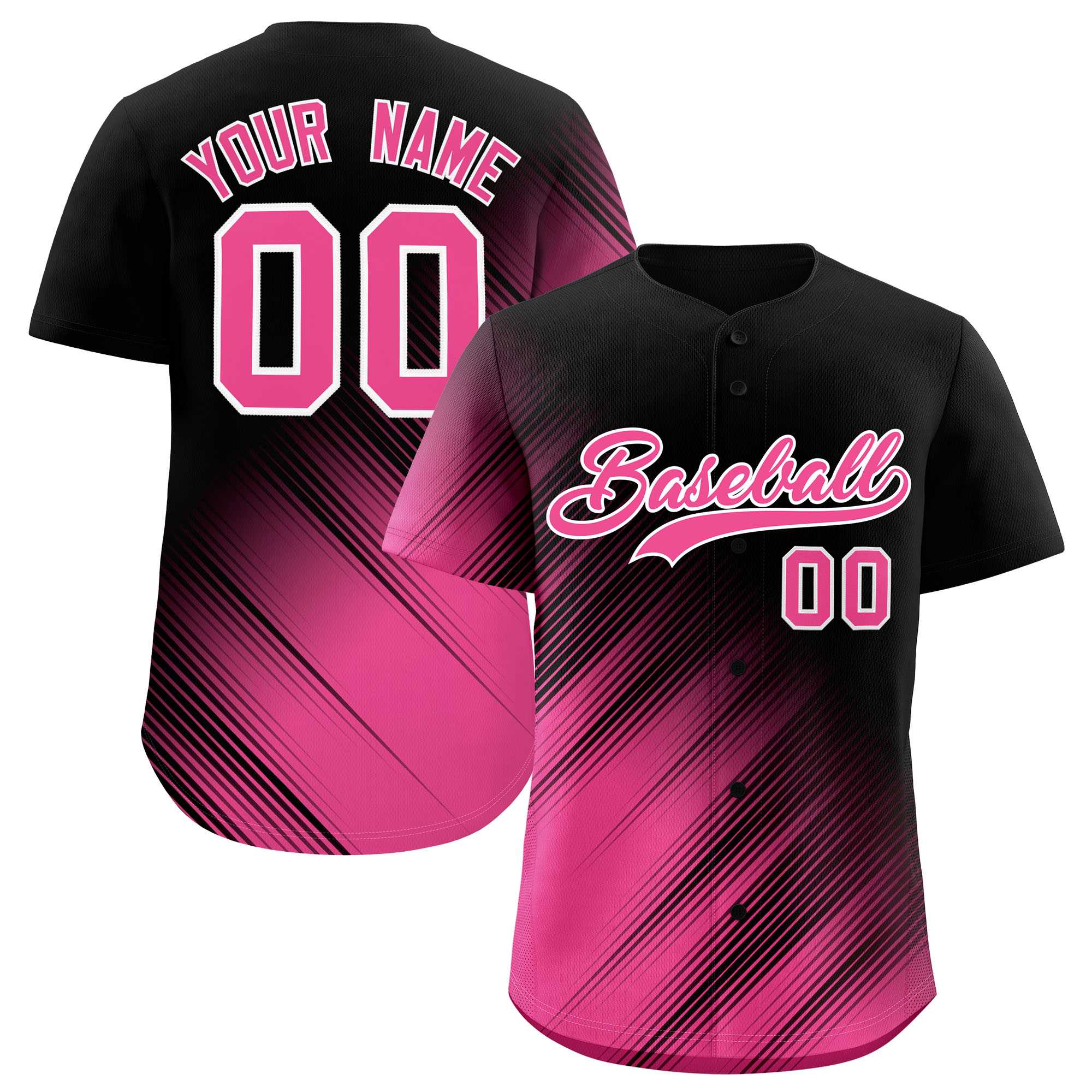 Custom Black Pink Diagonal Stripe Personalized Gradient Fashion Baseball Jersey