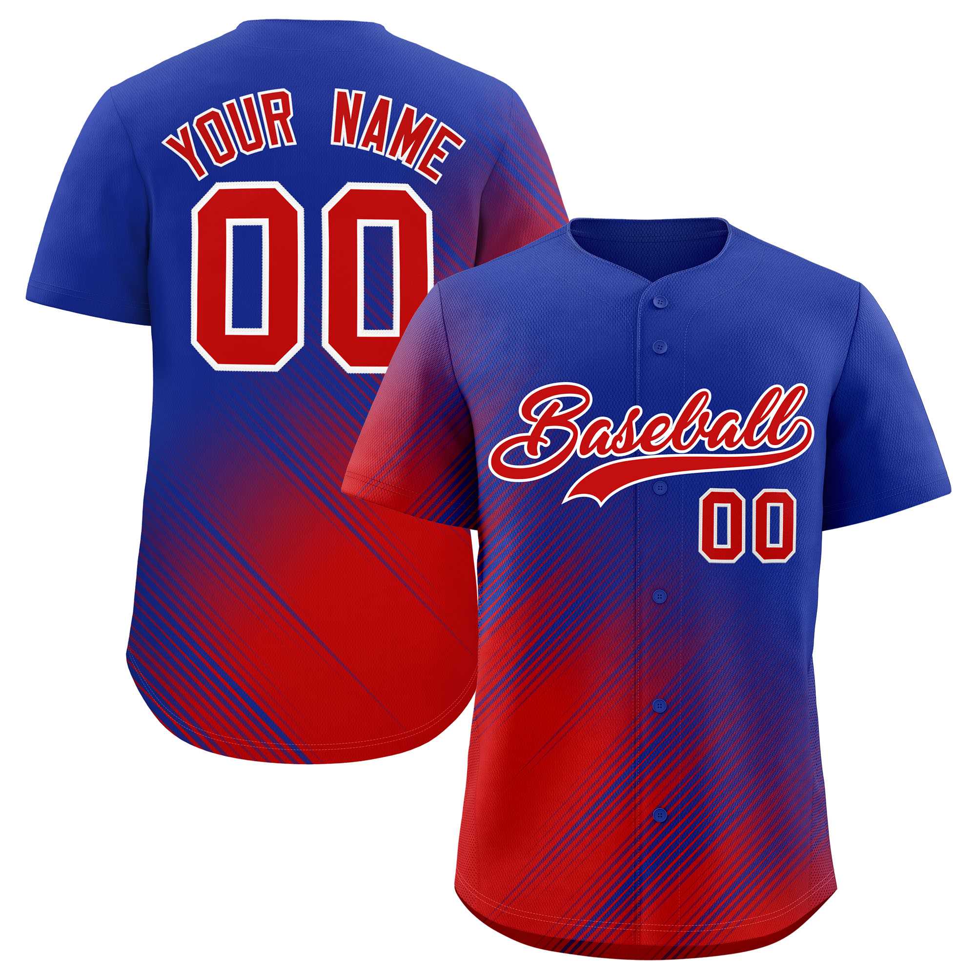 Custom Royal Red Diagonal Stripe Personalized Gradient Fashion Baseball Jersey