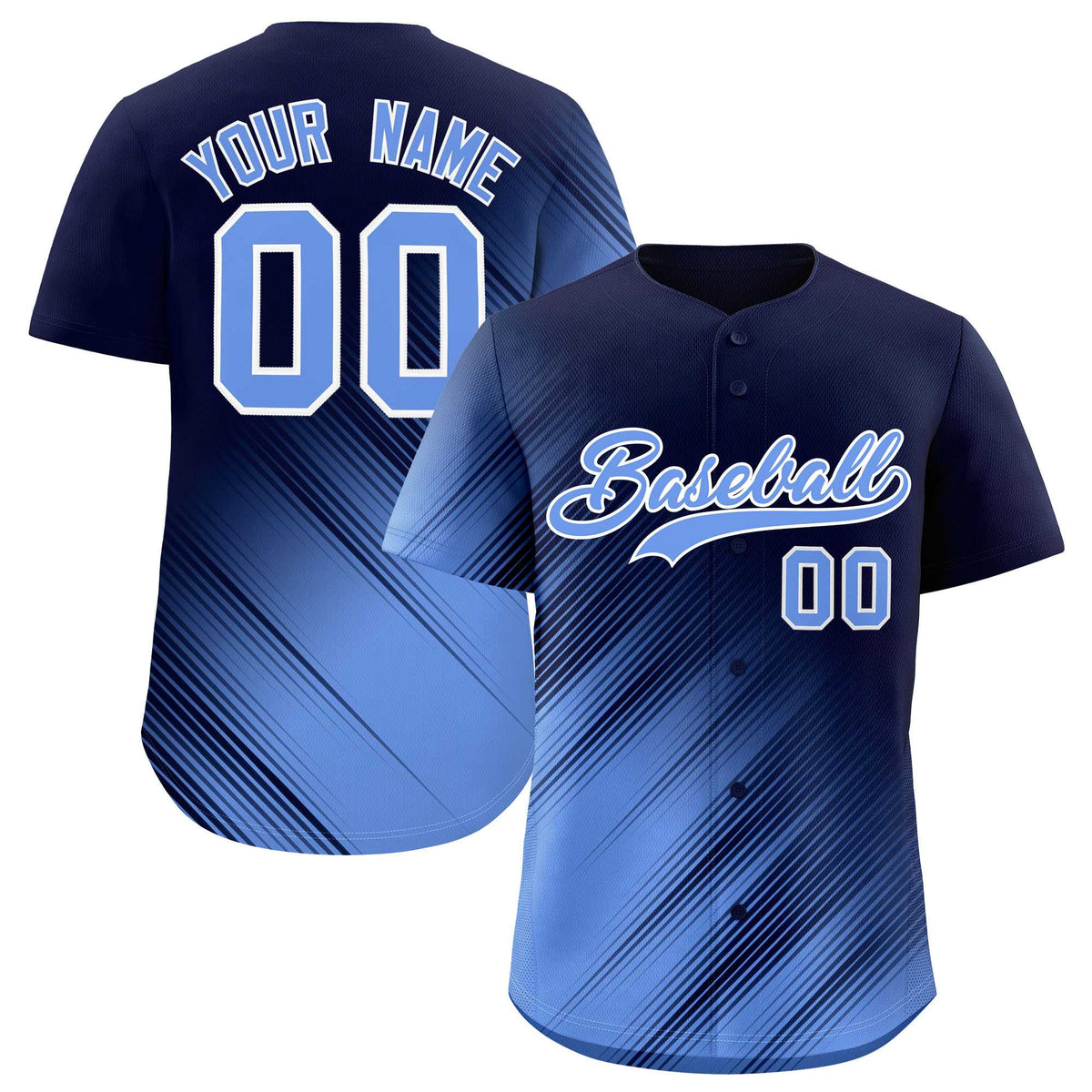 Custom Navy Light Blue Diagonal Stripe Personalized Gradient Fashion Baseball Jersey
