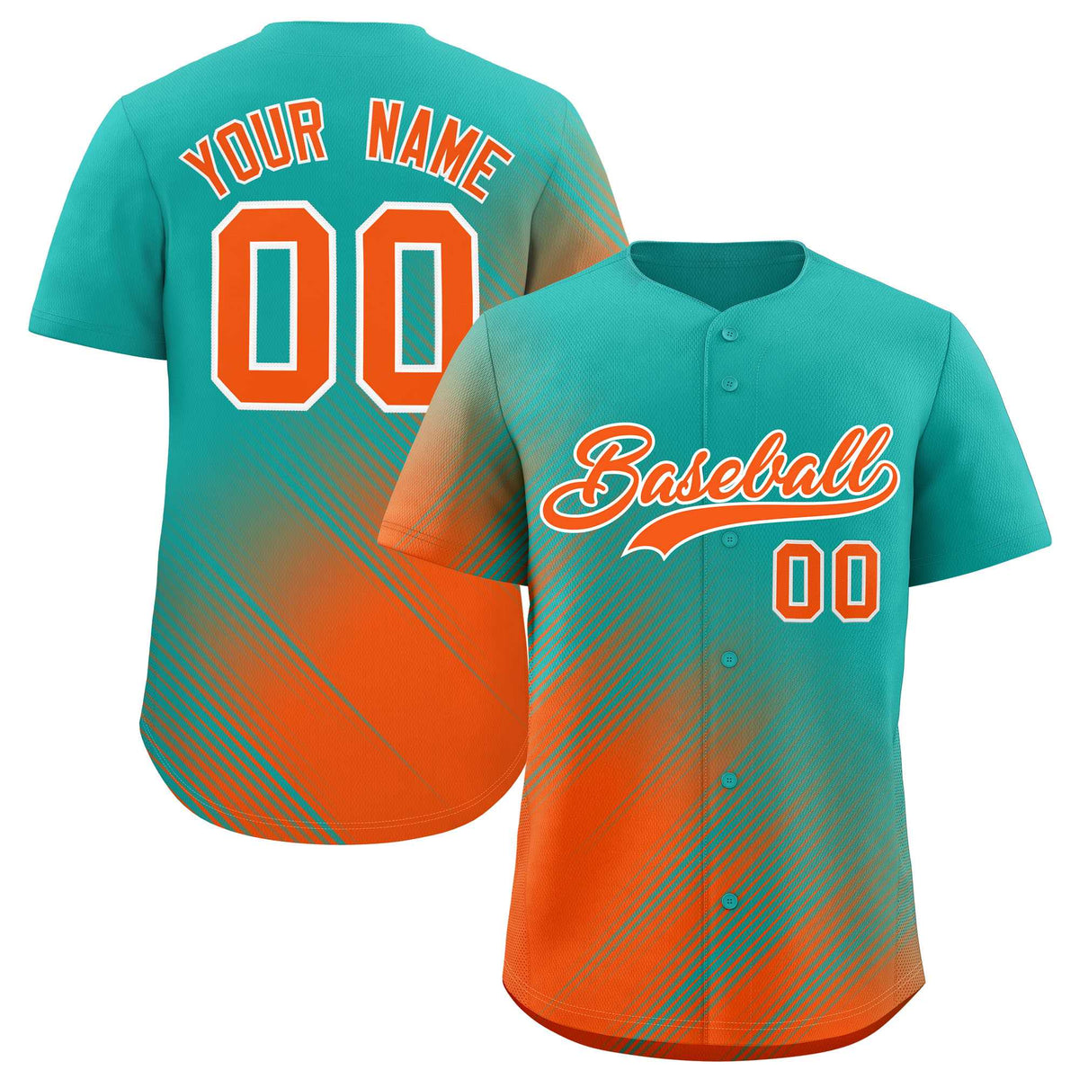 Custom Aqua Orange Diagonal Stripe Personalized Gradient Fashion Baseball Jersey