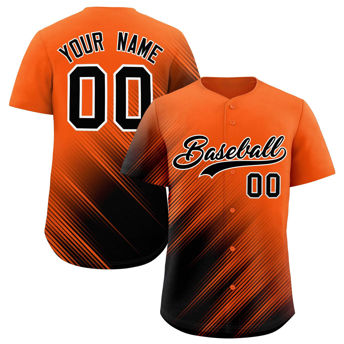 Custom Orange Black Diagonal Stripe Personalized Gradient Fashion Baseball Jersey