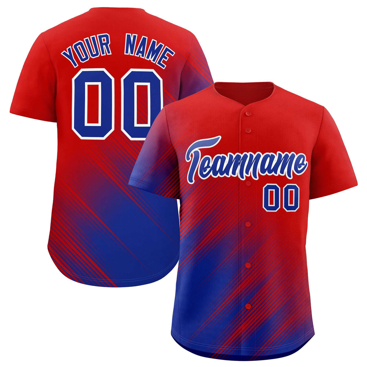 Custom Red Royal Diagonal Stripe Personalized Gradient Fashion Baseball Jersey