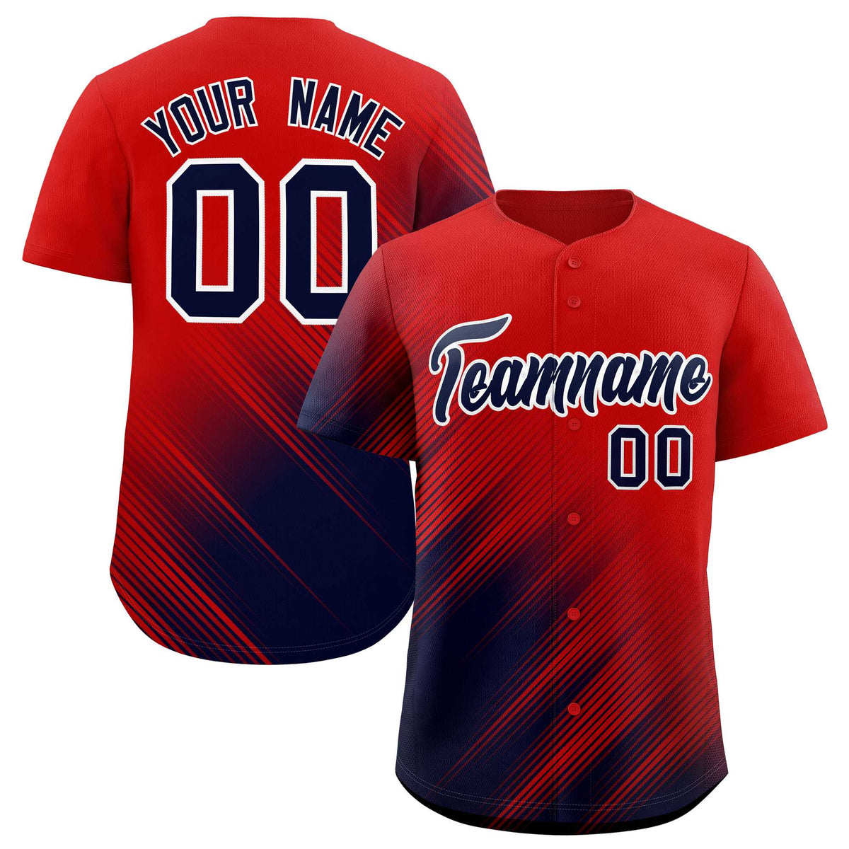 Custom Red Navy Diagonal Stripe Personalized Gradient Fashion Baseball Jersey