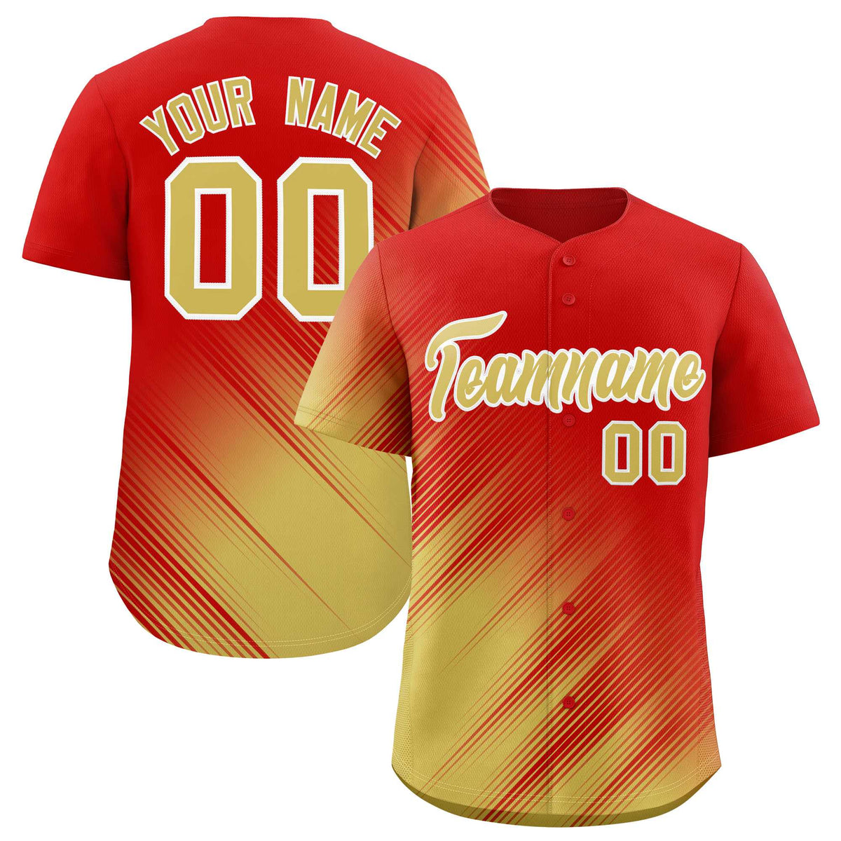 Custom Red Old Gold Diagonal Stripe Personalized Gradient Fashion Baseball Jersey
