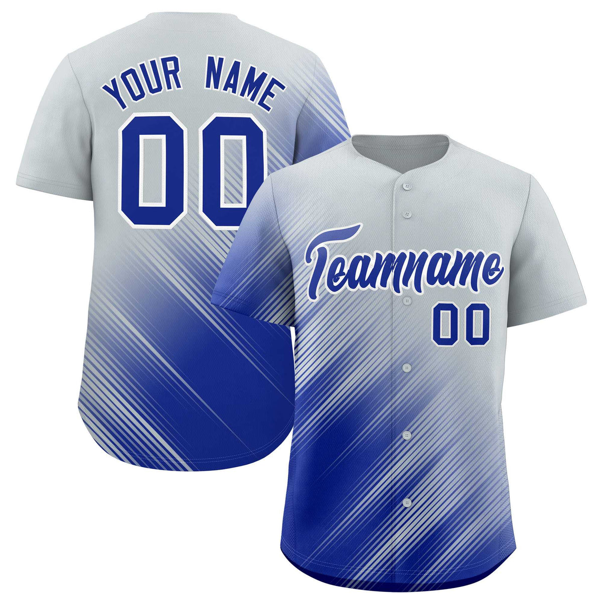 Custom Silver Royal Diagonal Stripe Personalized Gradient Fashion Baseball Jersey
