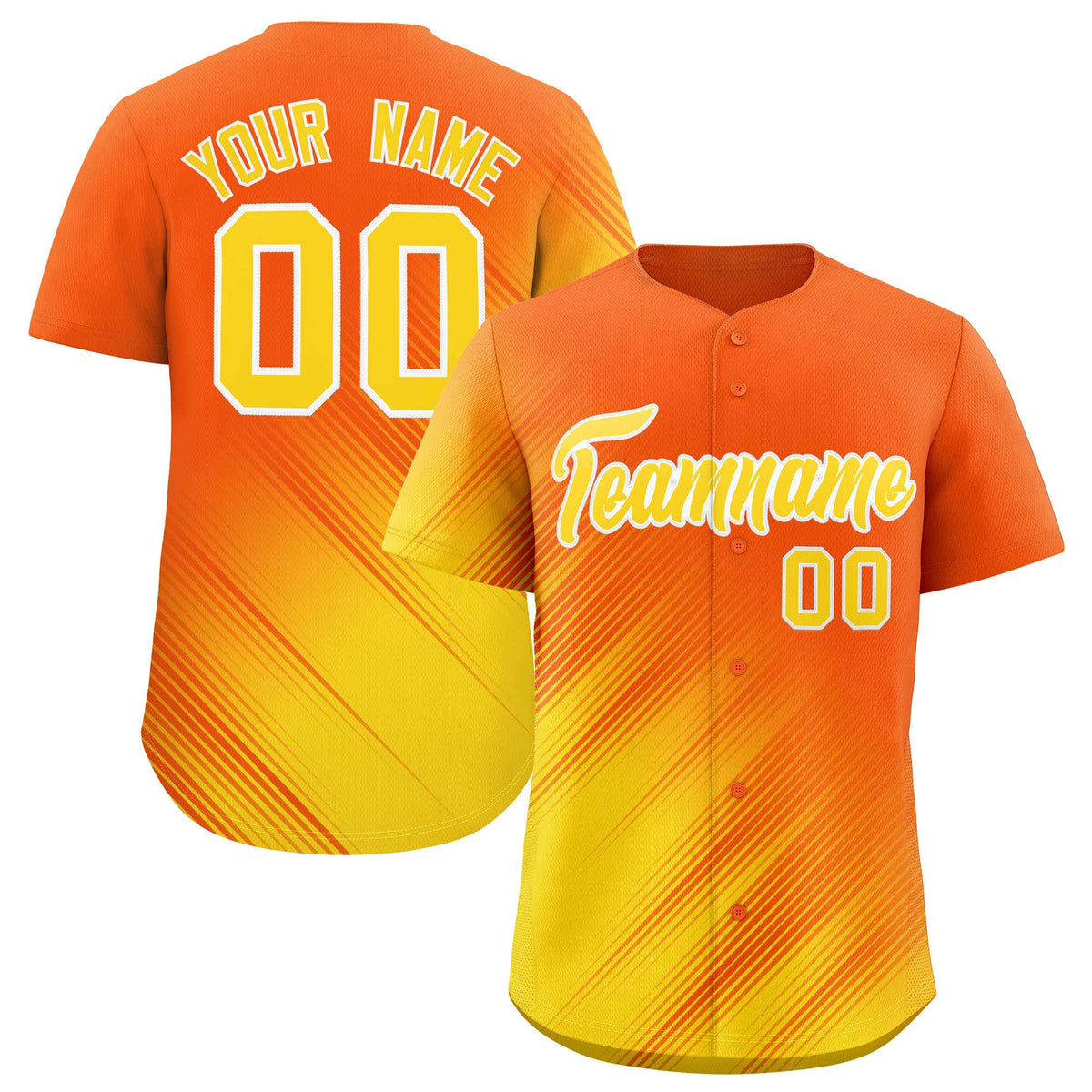Custom Orange Gold Diagonal Stripe Personalized Gradient Fashion Baseball Jersey