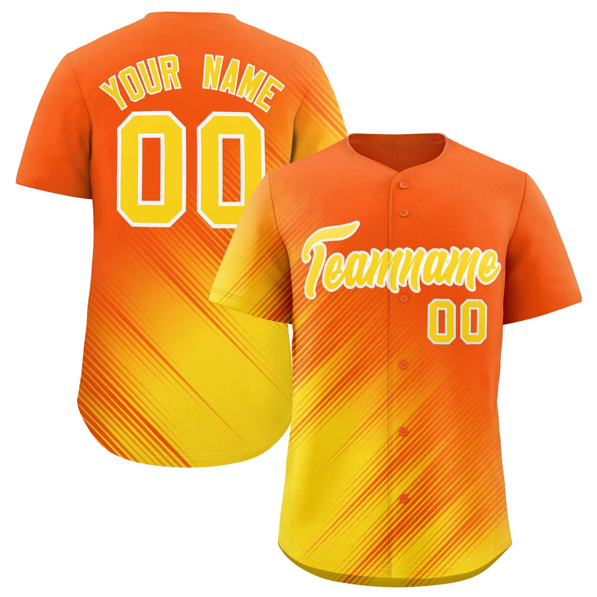 Custom Orange Gold Diagonal Stripe Personalized Gradient Fashion Baseball Jersey