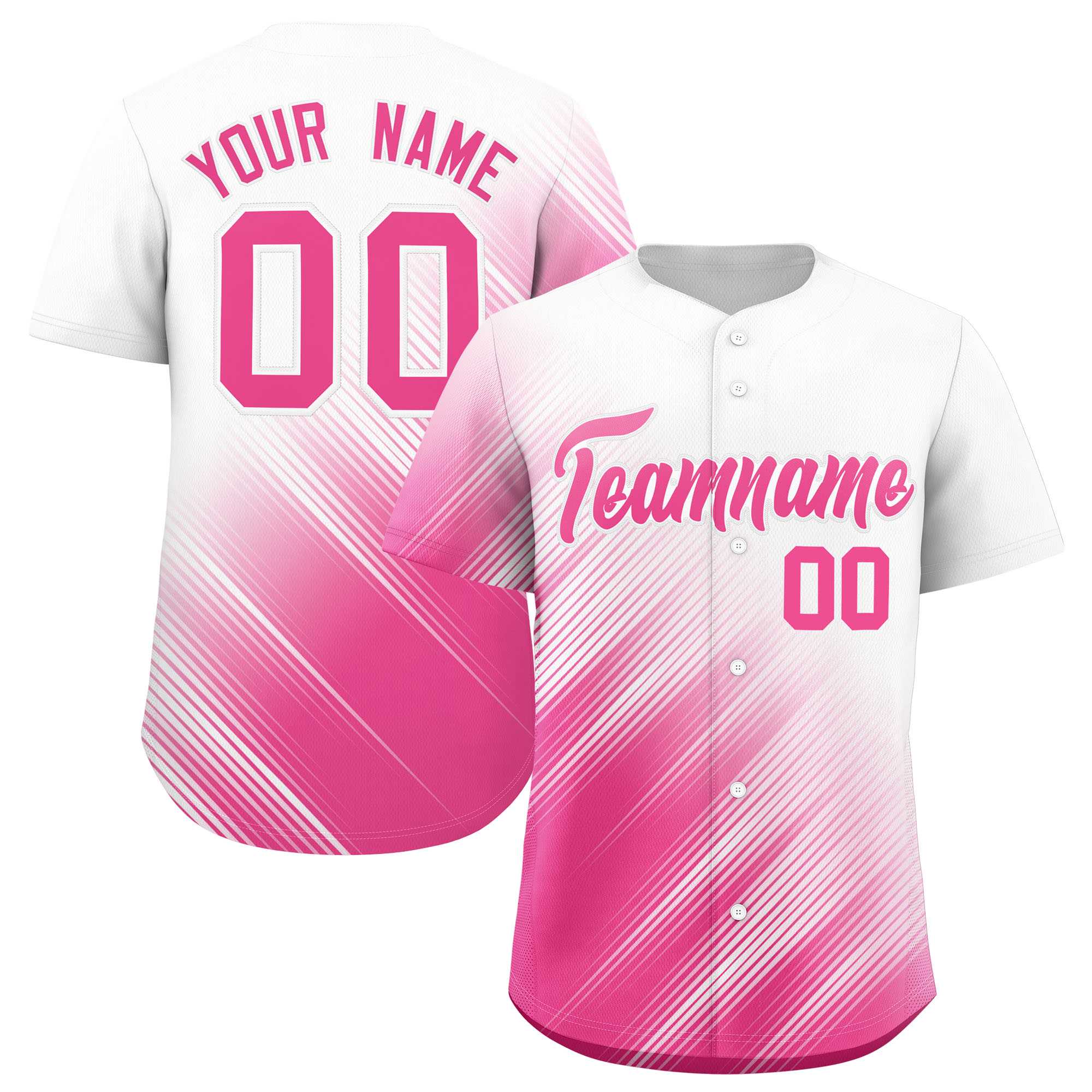 Custom White Pink Diagonal Stripe Personalized Gradient Fashion Baseball Jersey