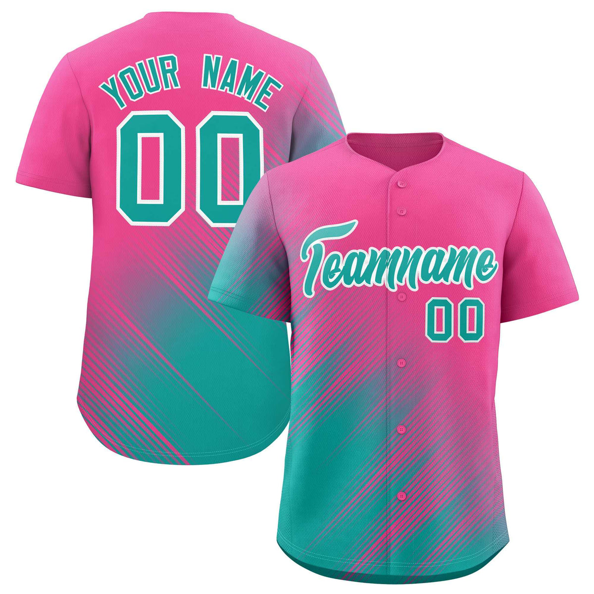 Custom Pink Aqua Diagonal Stripe Personalized Gradient Fashion Baseball Jersey
