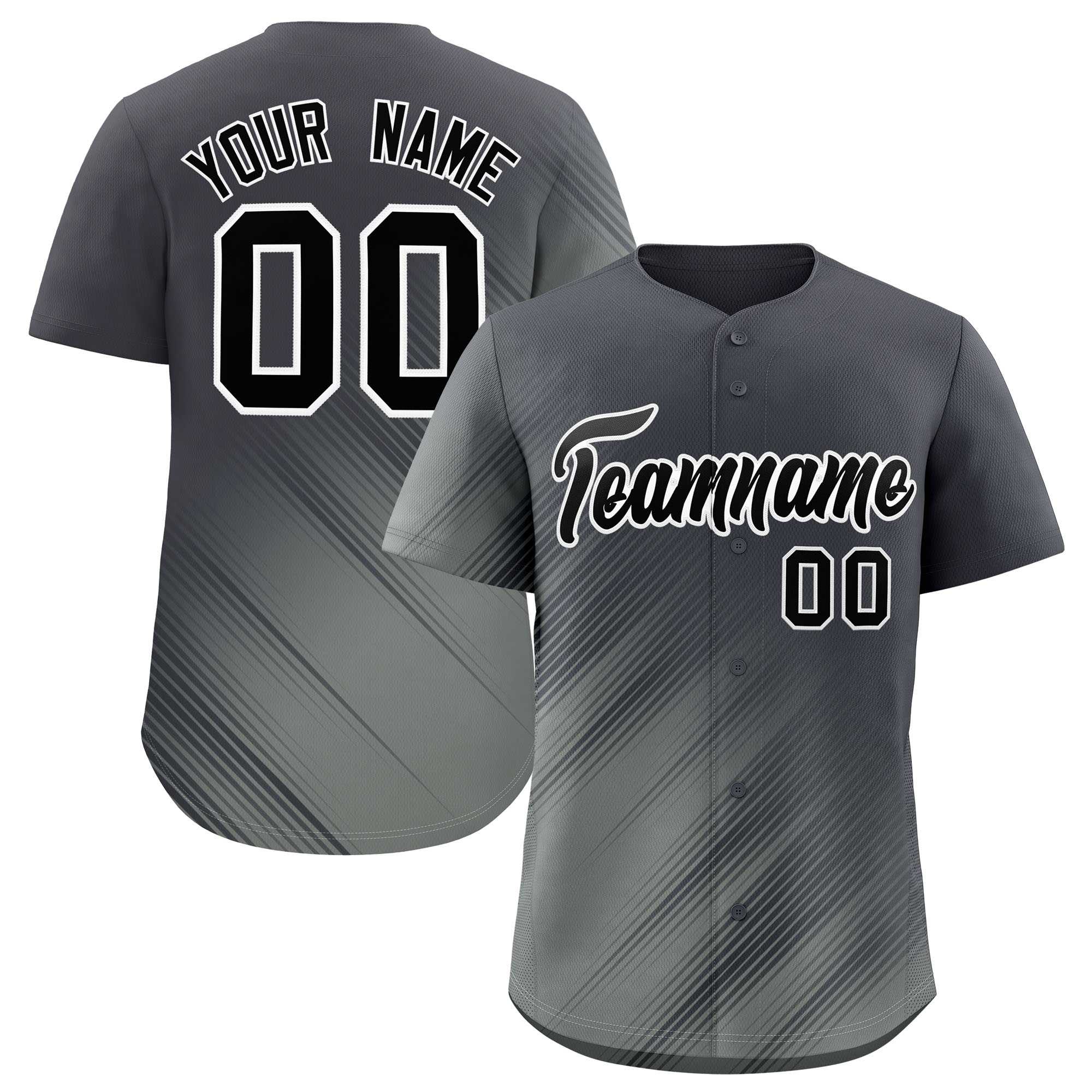 Custom Dark Gray Gray Diagonal Stripe Personalized Gradient Fashion Baseball Jersey