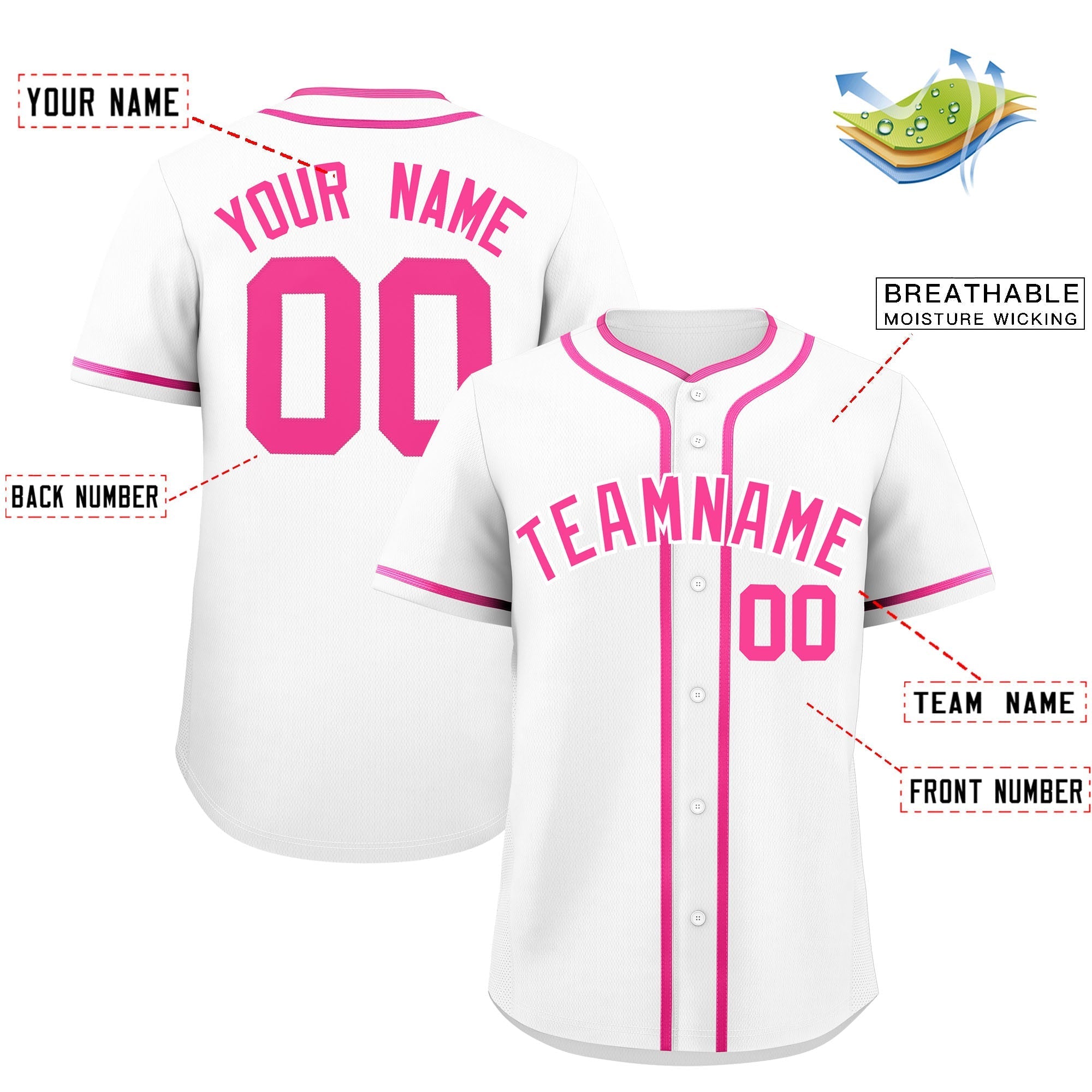 Custom White Pink Personalized Classic Authentic Baseball Jersey