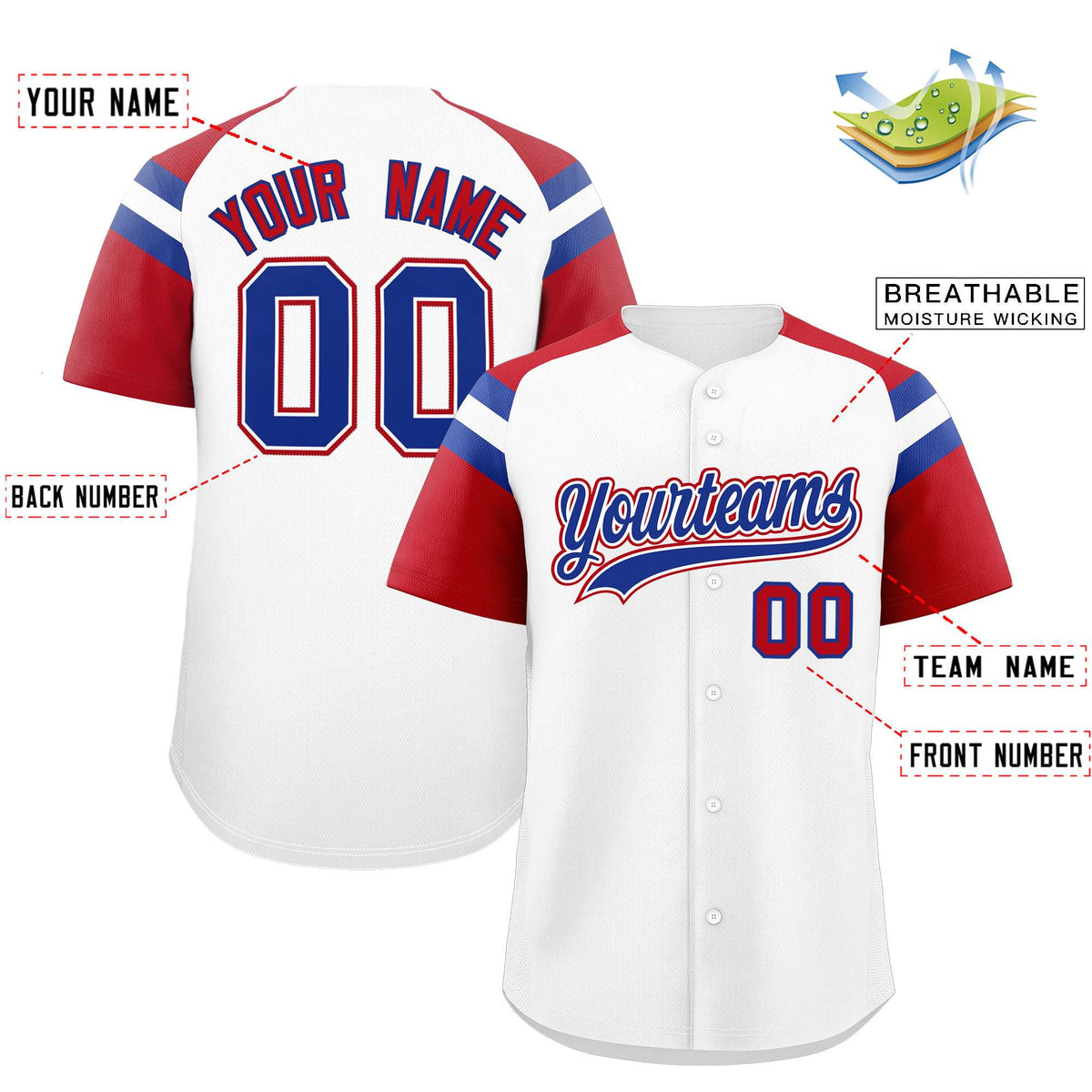 Custom White Red Contrast Raglan Sleeves Authentic Baseball Jersey| KXKSHOP