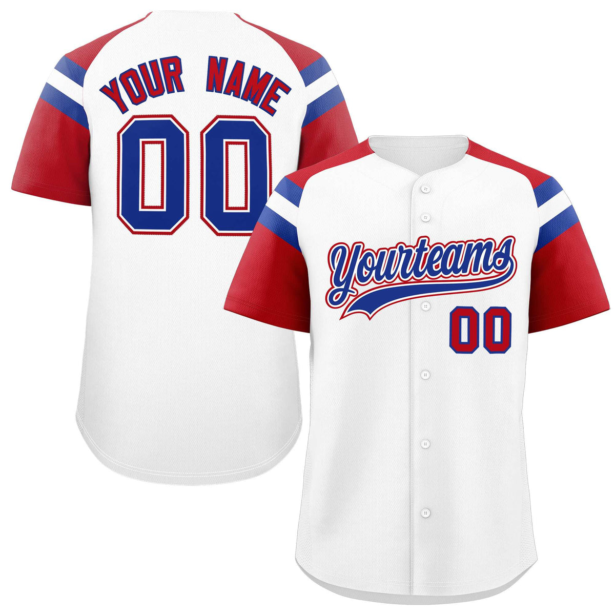 Custom White Red Contrast Raglan Sleeves Authentic Baseball Jersey| KXKSHOP