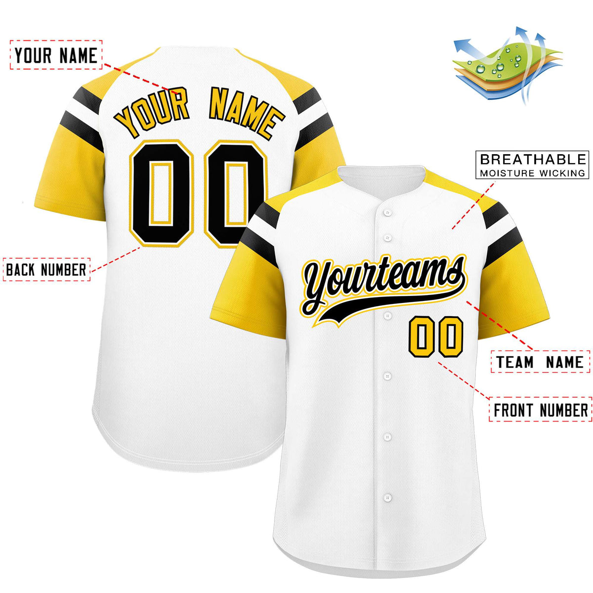 Custom White Gold Contrast Raglan Sleeves Authentic Baseball Jersey| KXKSHOP