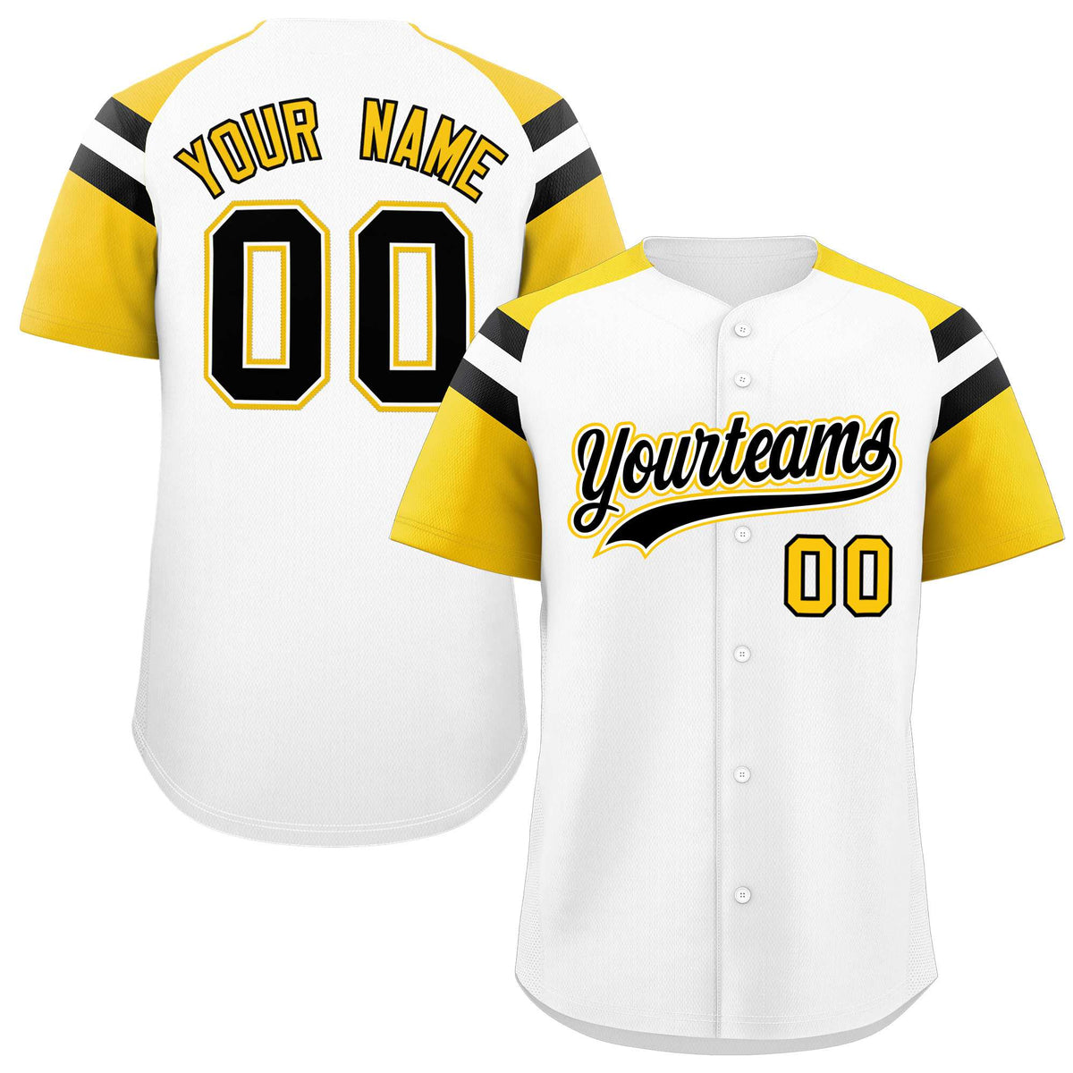 Custom White Gold Contrast Raglan Sleeves Authentic Baseball Jersey| KXKSHOP