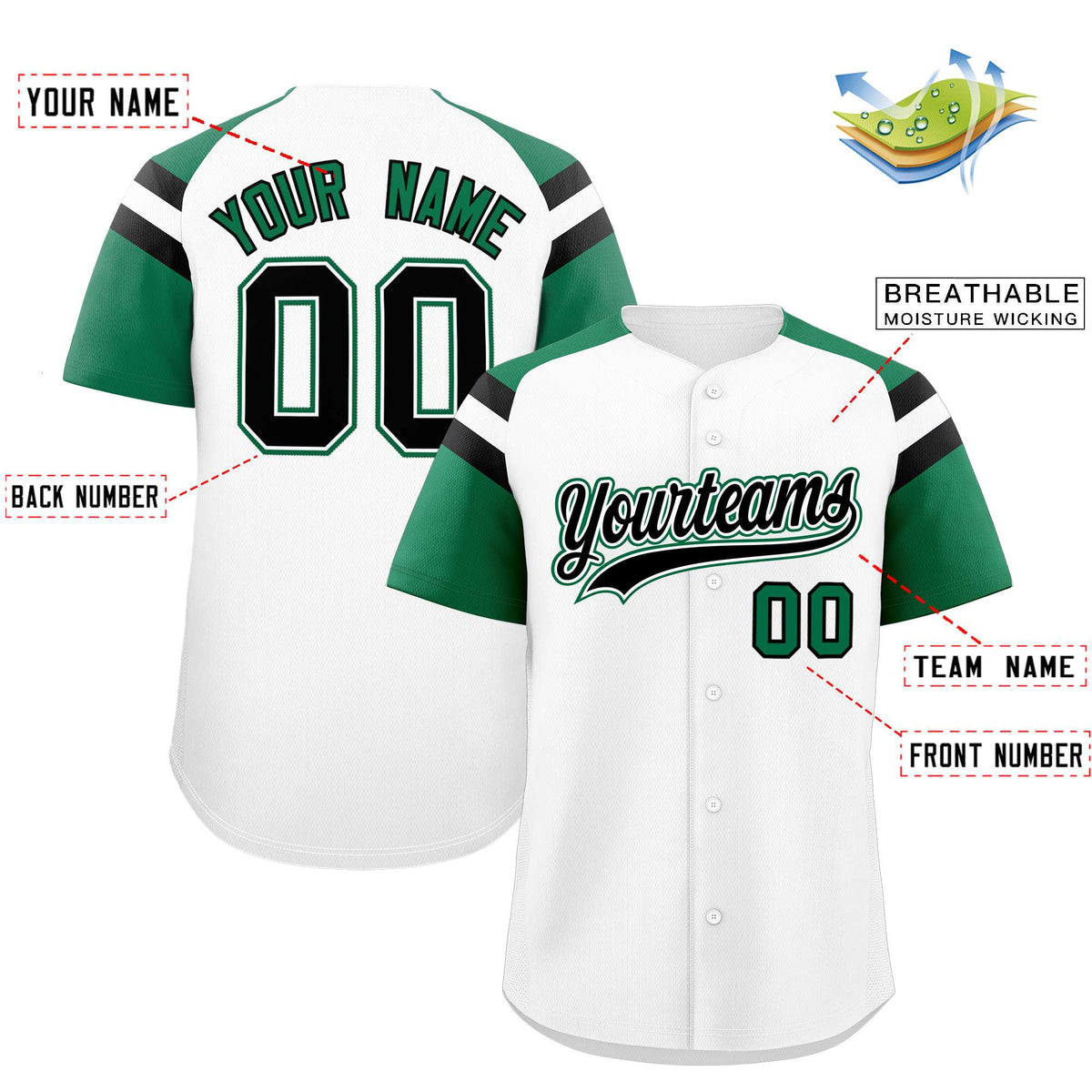 Custom White Kelly Green Contrast Raglan Sleeves Authentic Baseball Jersey| KXKSHOP