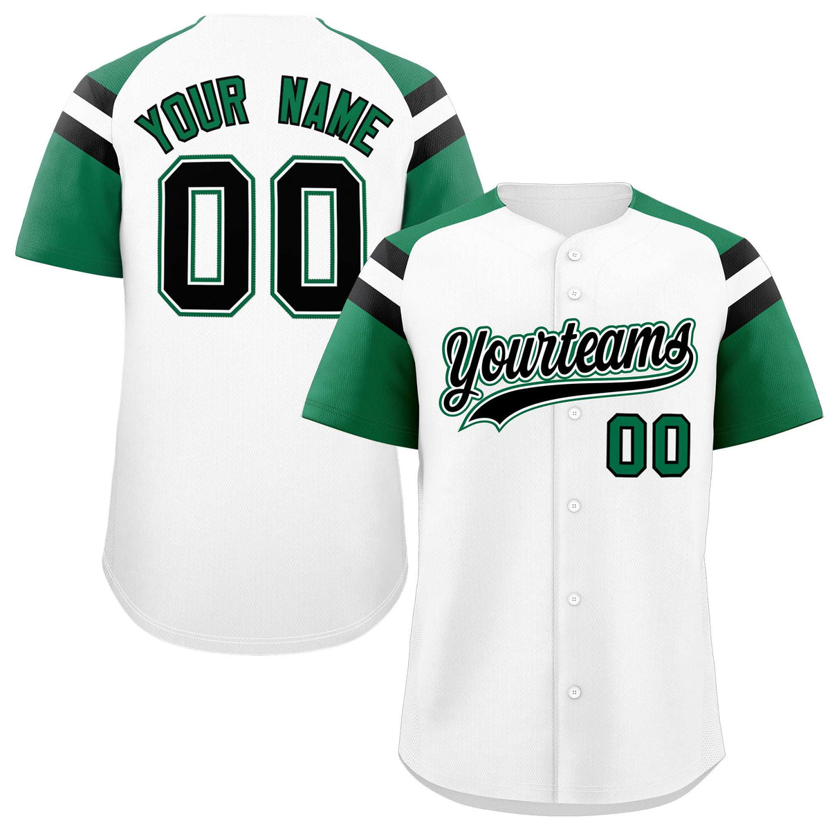 Custom White Kelly Green Contrast Raglan Sleeves Authentic Baseball Jersey| KXKSHOP