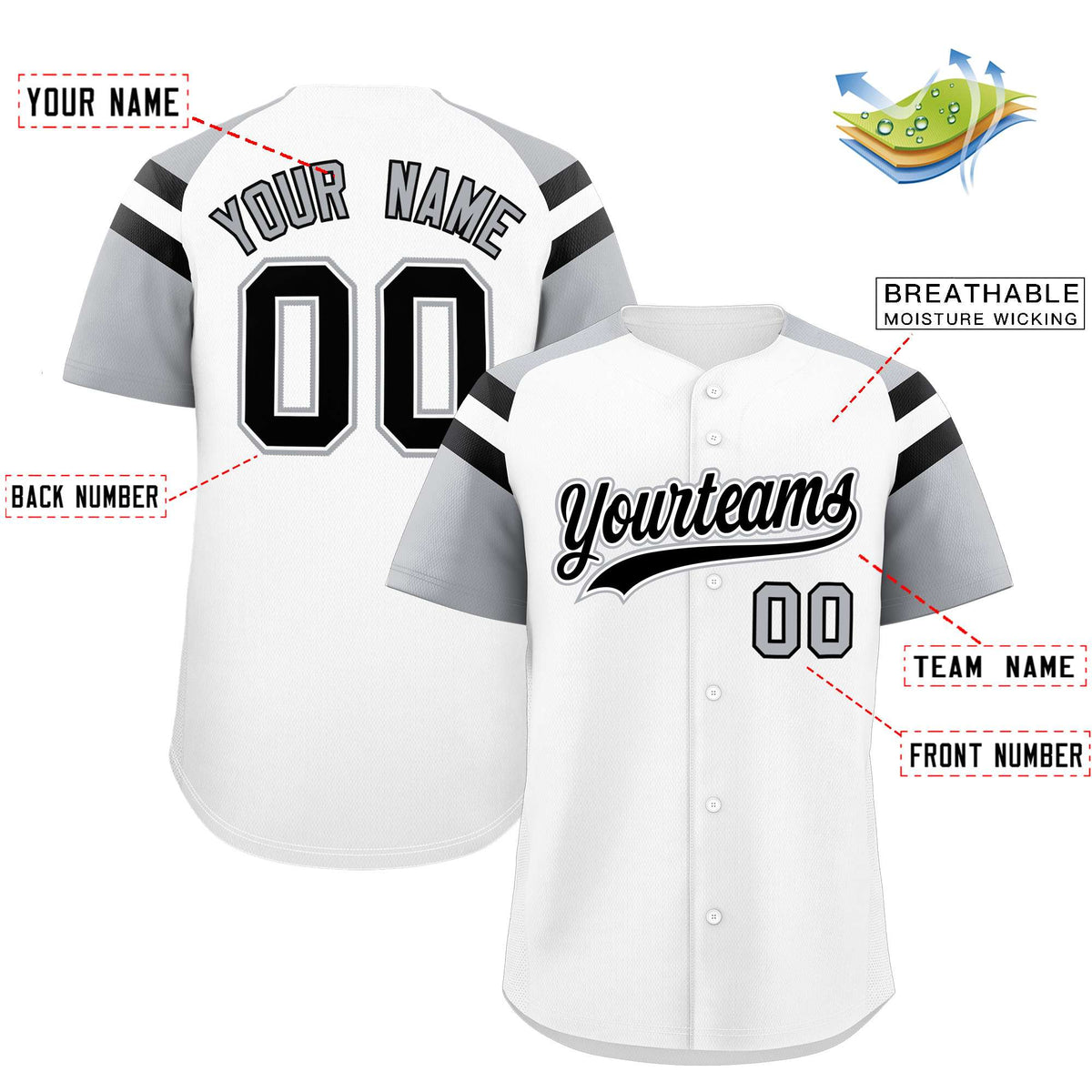 Custom White Silver Contrast Raglan Sleeves Authentic Baseball Jersey| KXKSHOP