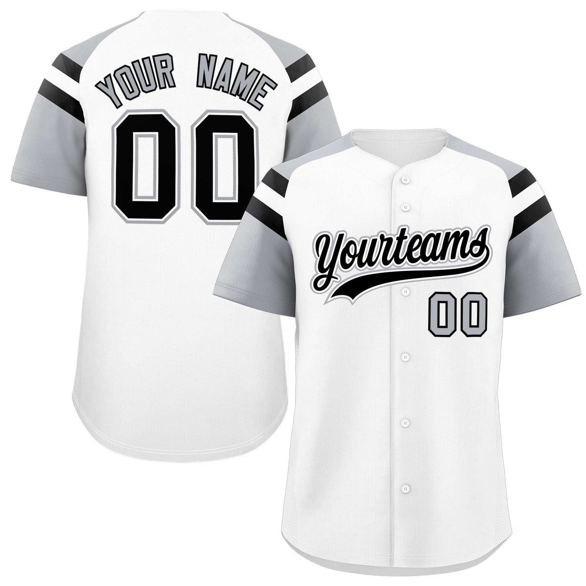 Custom White Silver Contrast Raglan Sleeves Authentic Baseball Jersey| KXKSHOP