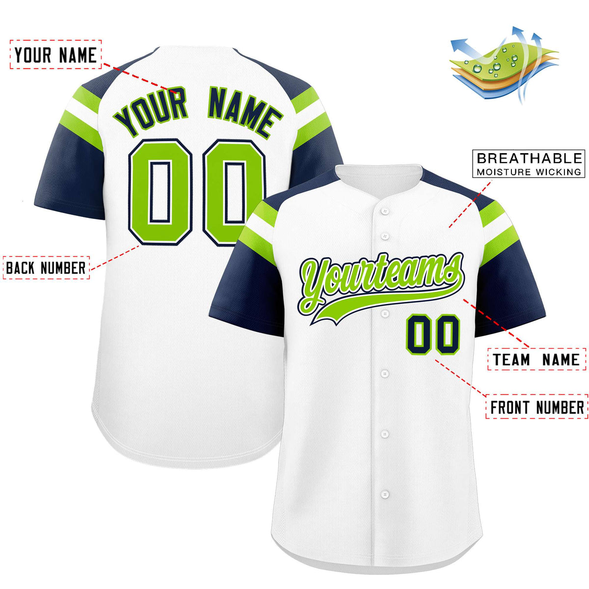 Custom White Navy Contrast Raglan Sleeves Authentic Baseball Jersey| KXKSHOP
