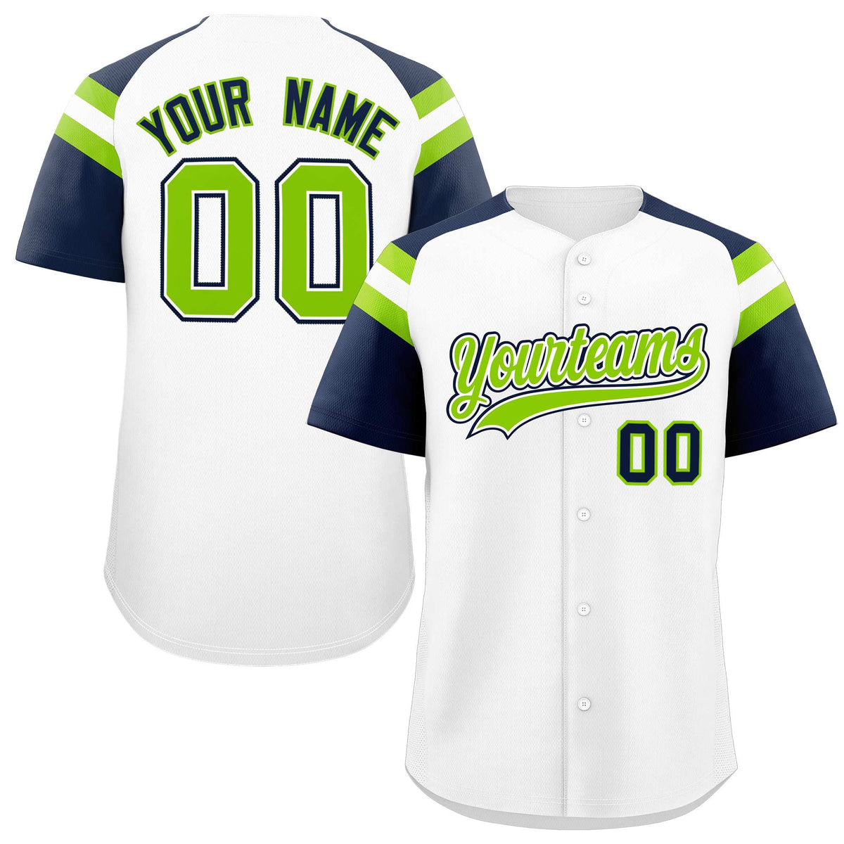 Custom White Navy Contrast Raglan Sleeves Authentic Baseball Jersey| KXKSHOP